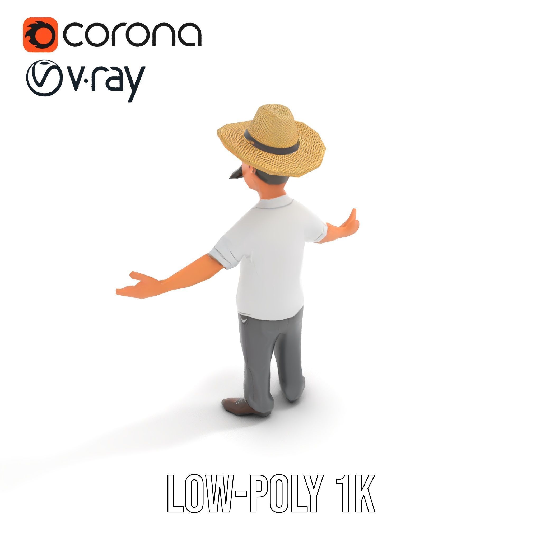 Cartoon Cowboy with Mustache Rigged and Animated Low-poly 3D model_11
