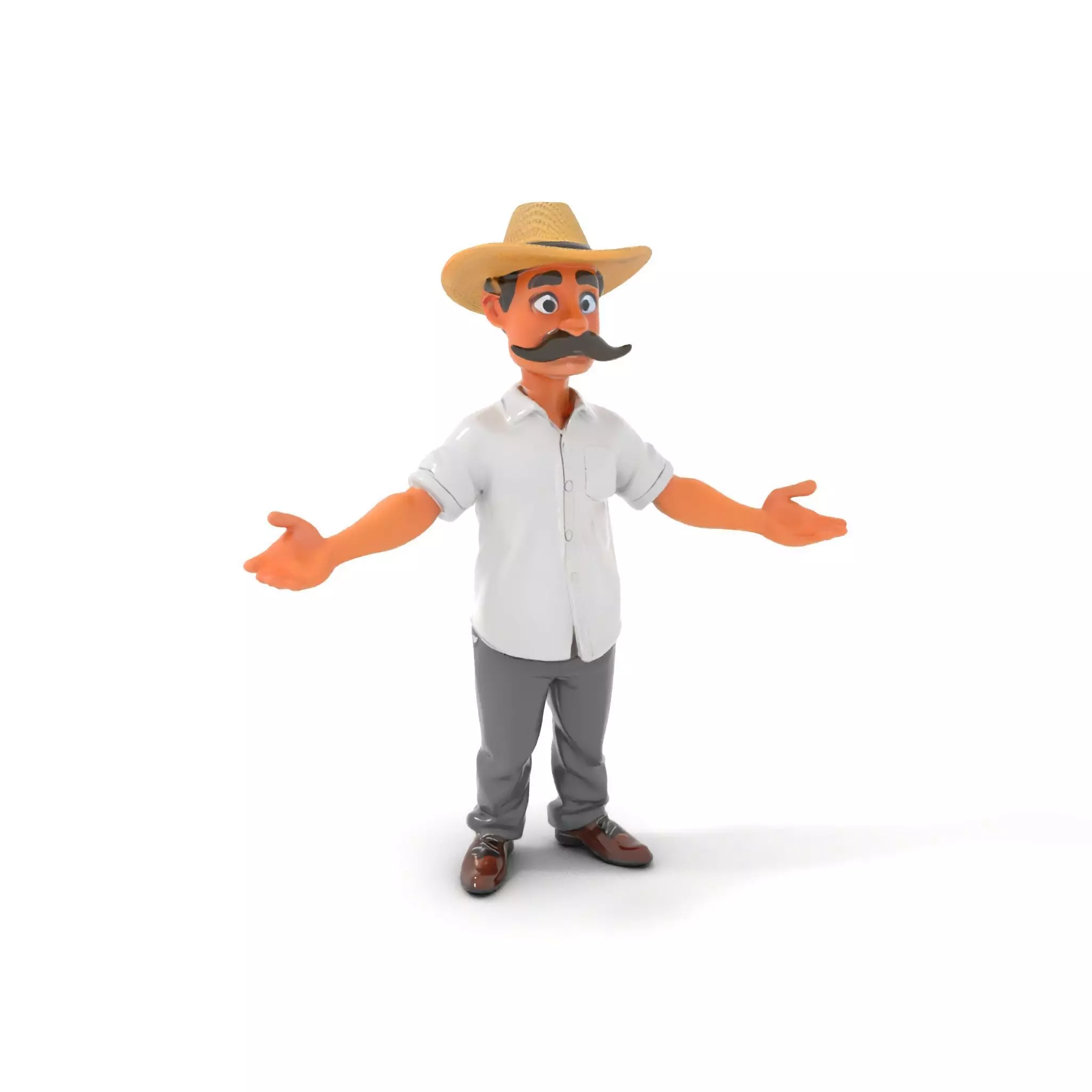 Cartoon Cowboy with Mustache Rigged and Animated Low-poly 3D model_0
