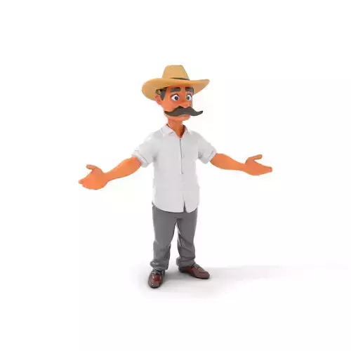 Cartoon Cowboy with Mustache Rigged and Animated
