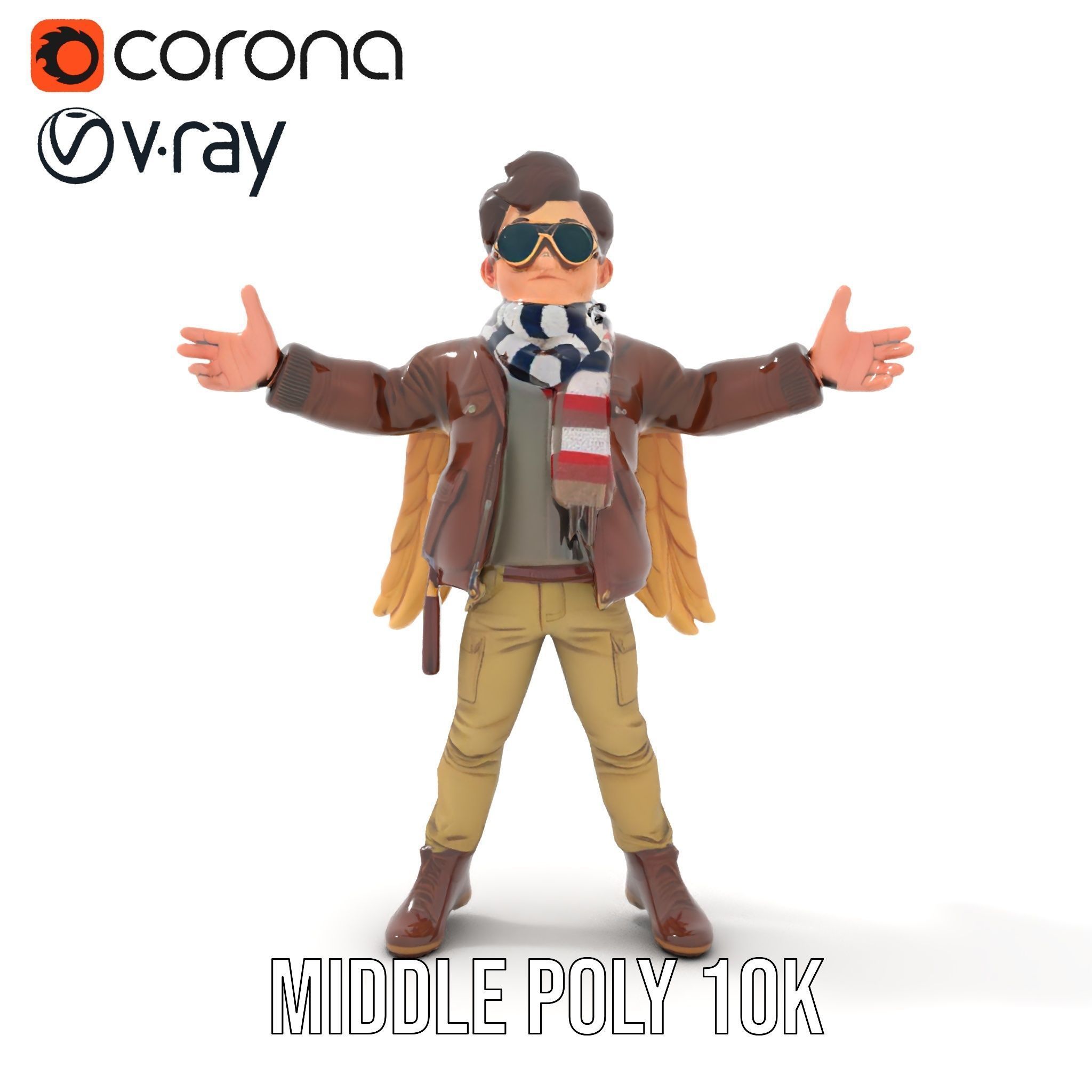 Adventurous Aviator Boy Rigged and Animated D Model Low-poly 3D model_15