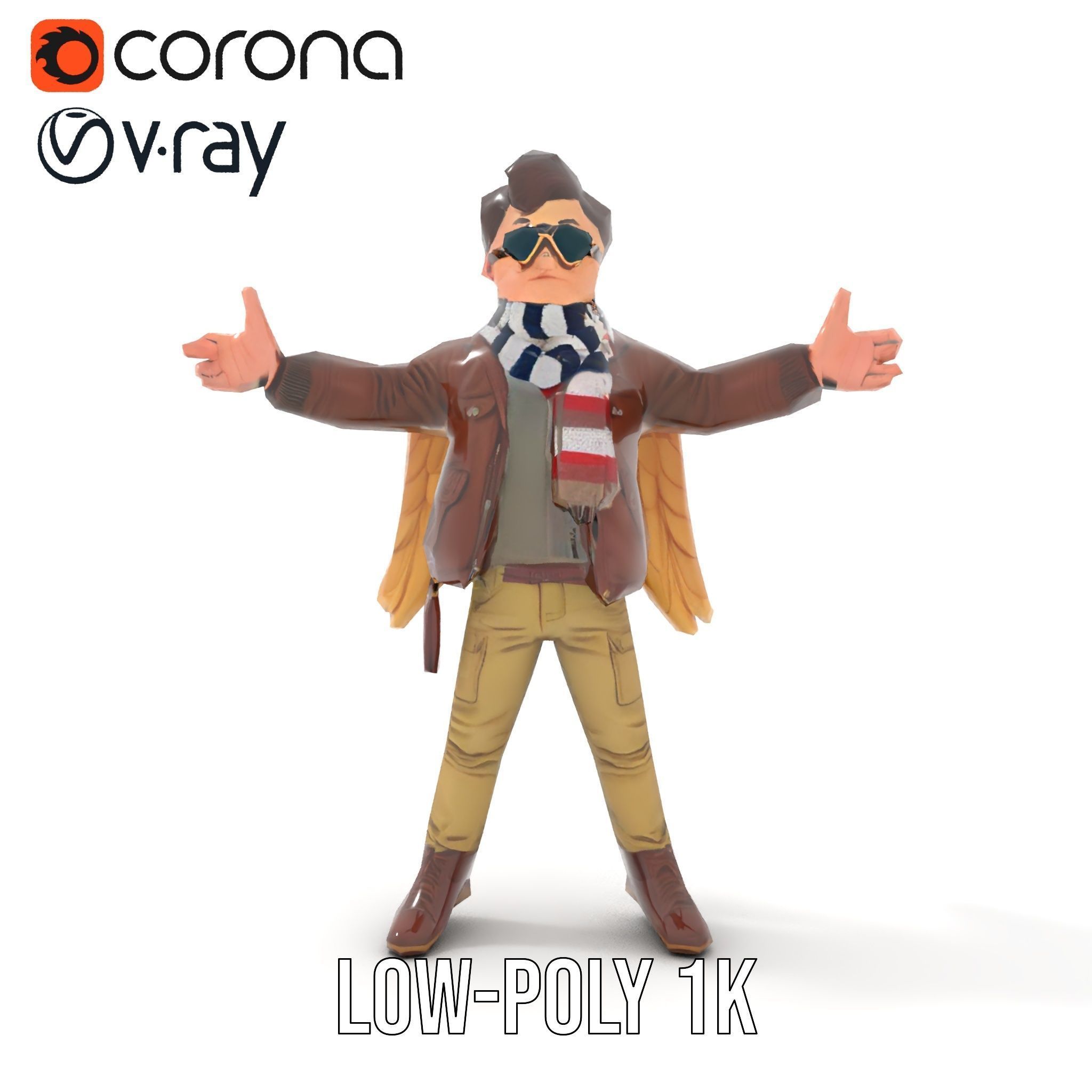 Adventurous Aviator Boy Rigged and Animated D Model Low-poly 3D model_10