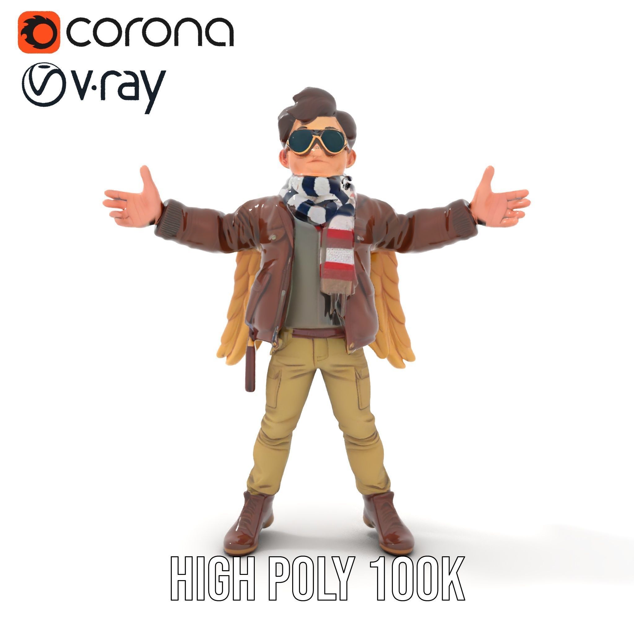 Adventurous Aviator Boy Rigged and Animated D Model Low-poly 3D model_23