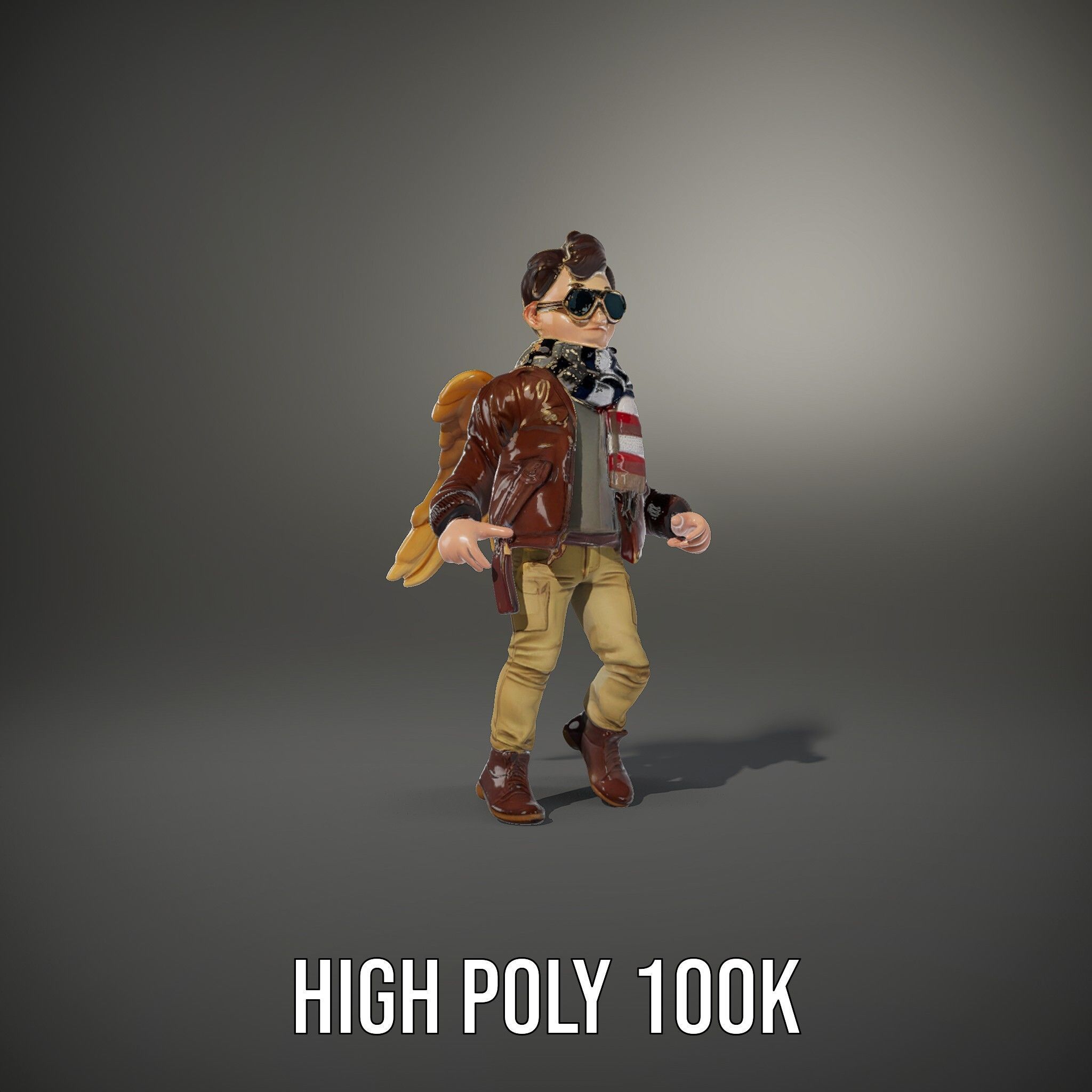 Adventurous Aviator Boy Rigged and Animated D Model Low-poly 3D model_17
