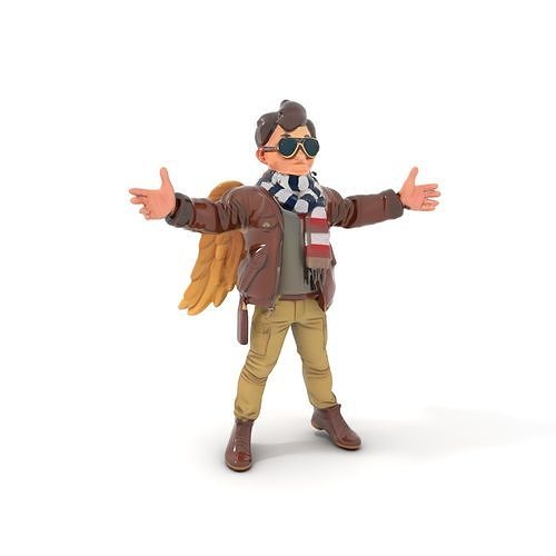 Adventurous Aviator Boy Rigged and Animated D Model Low-poly 3D model
