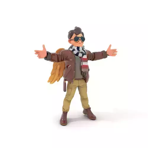 Adventurous Aviator Boy Rigged and Animated D Model Low-poly 3D model