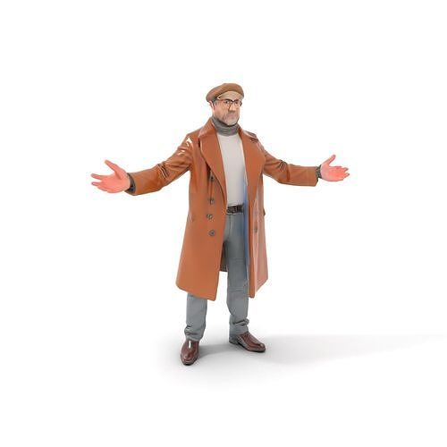 Stylish Gentleman in Winter Coat  Rigged and Animated Low-poly 3D model
