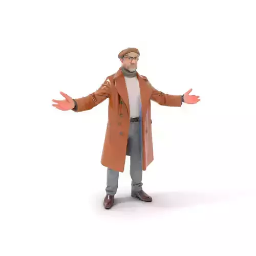 Stylish Gentleman in Winter Coat  Rigged and Animated Low-poly 3D model