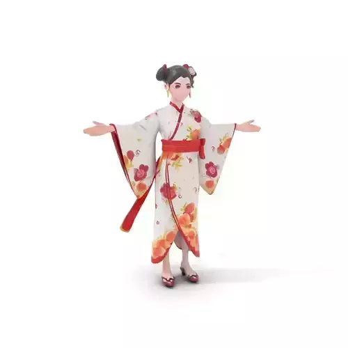 Elegant Geisha D Character Model Rigged and Animated Low-poly 3D model