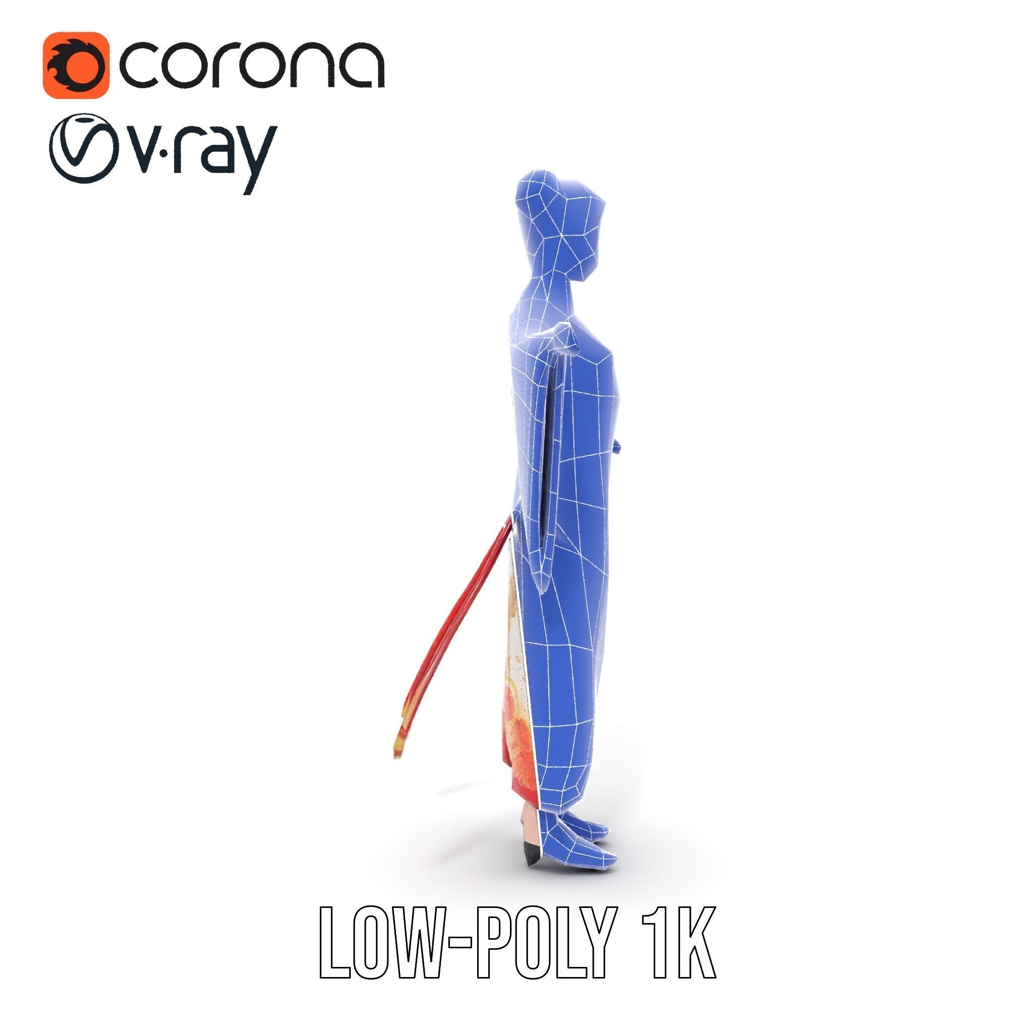 Elegant Geisha D Character Model Rigged and Animated Low-poly 3D model_16