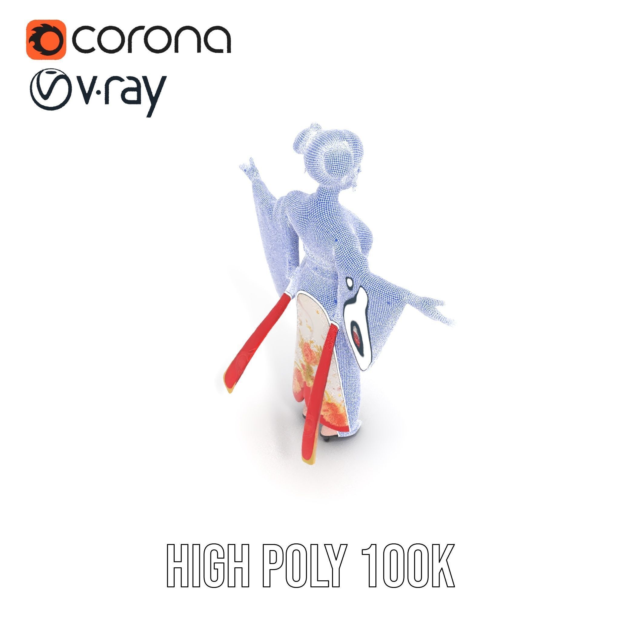 Elegant Geisha D Character Model Rigged and Animated Low-poly 3D model_33