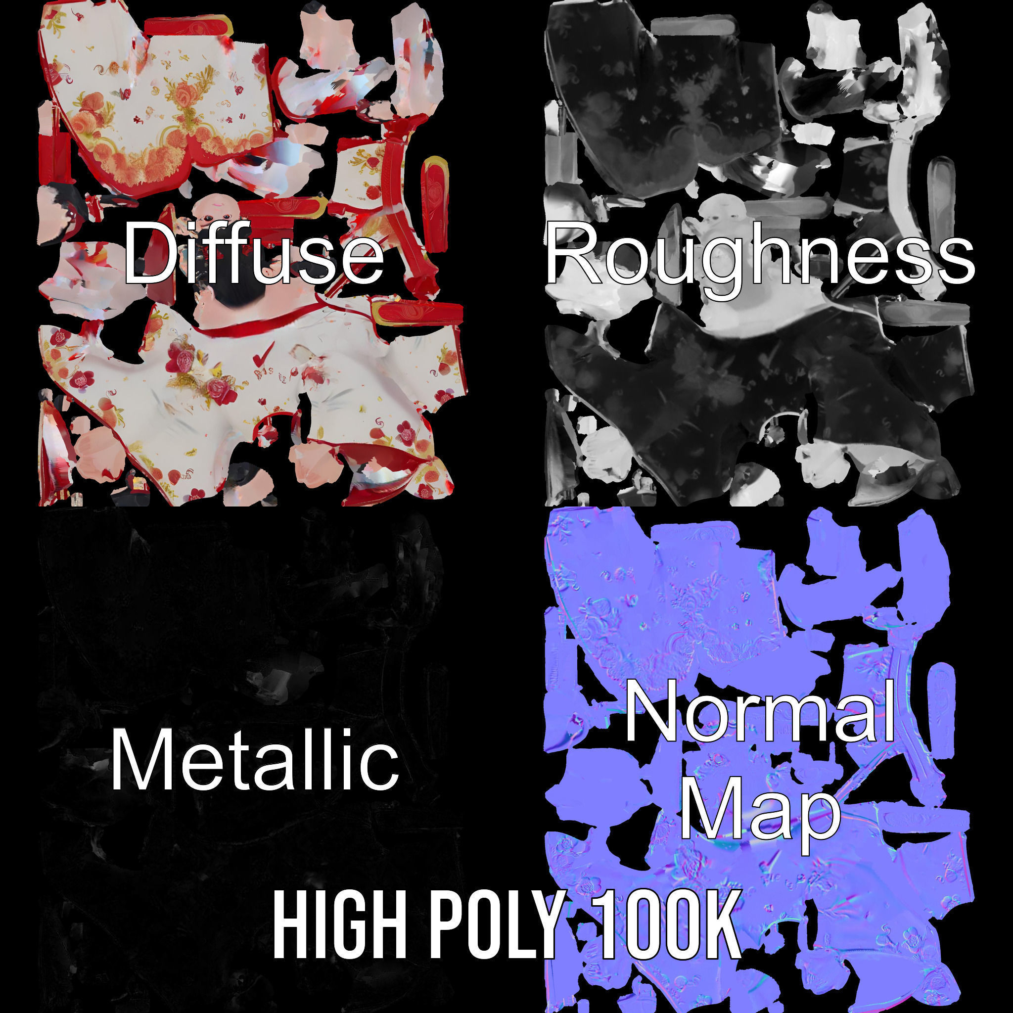 Elegant Geisha D Character Model Rigged and Animated Low-poly 3D model_3