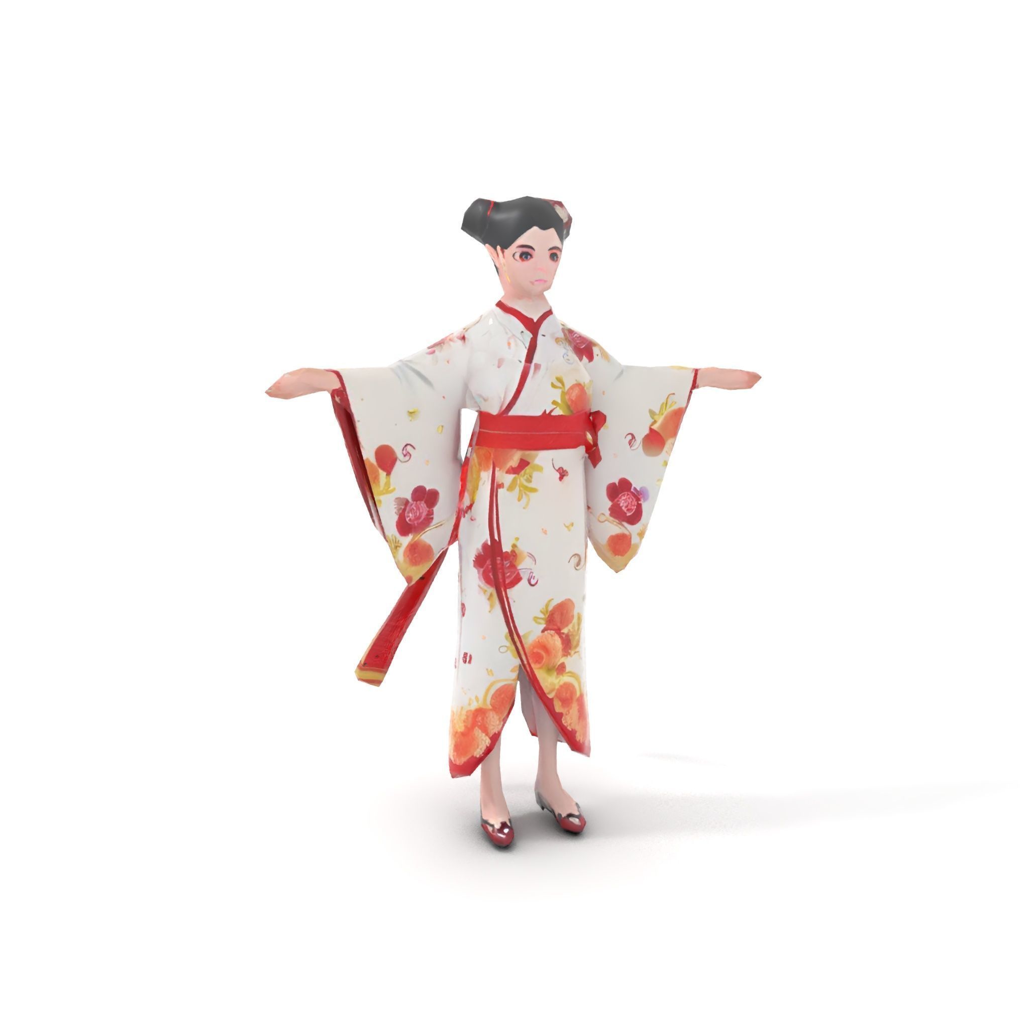 Elegant Geisha D Character Model Rigged and Animated Low-poly 3D model_13