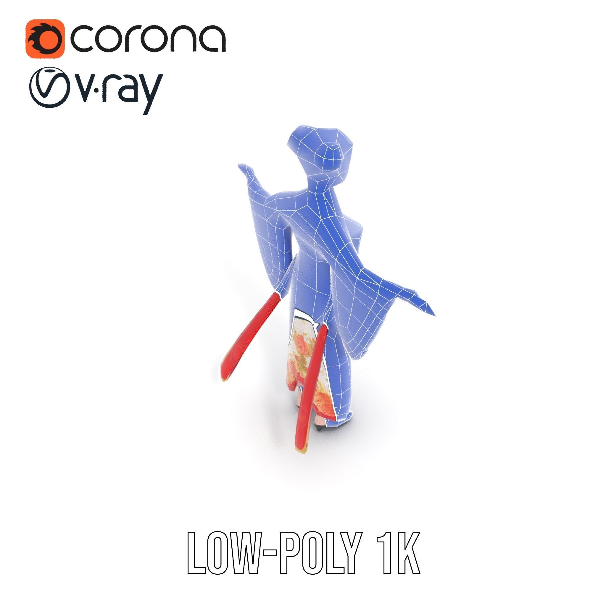 Elegant Geisha D Character Model Rigged and Animated Low-poly 3D model_22