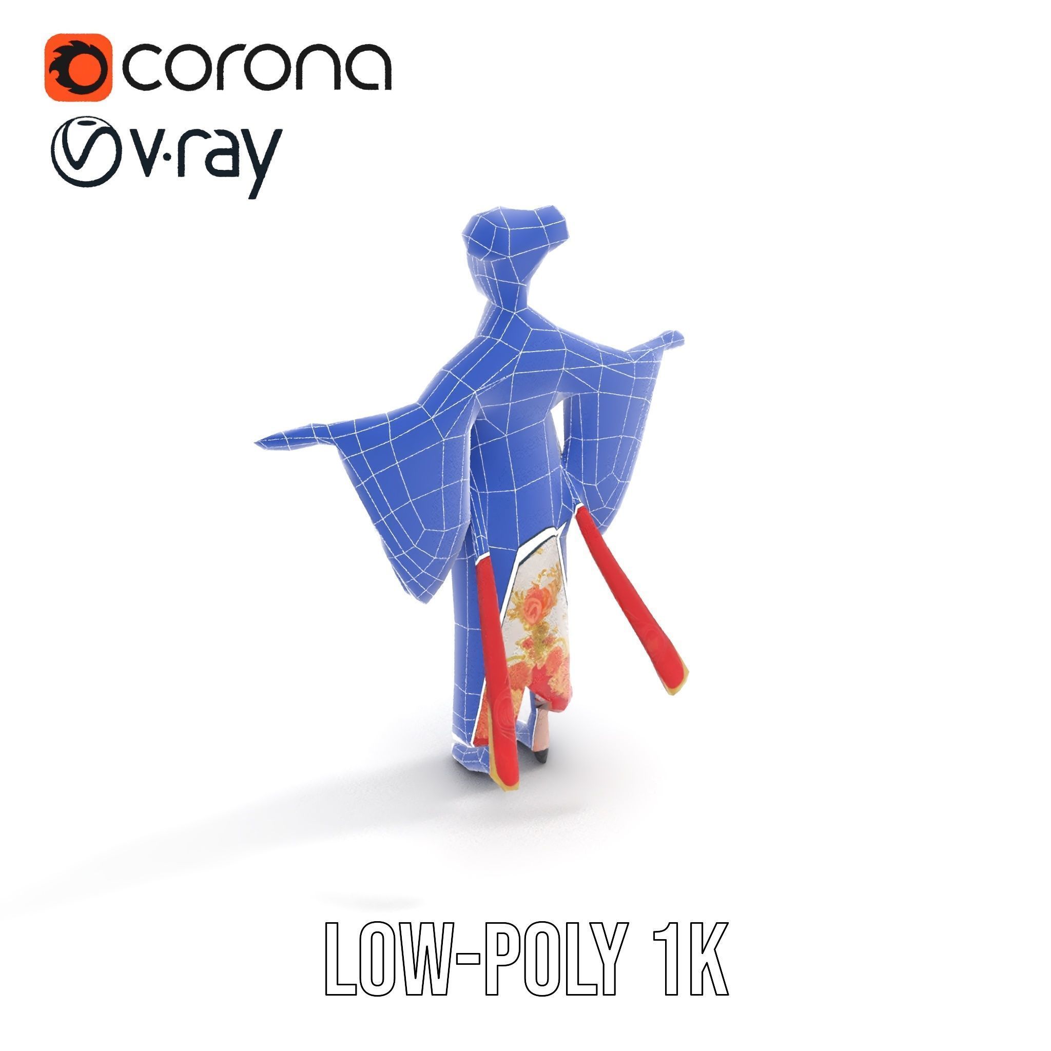 Elegant Geisha D Character Model Rigged and Animated Low-poly 3D model_27