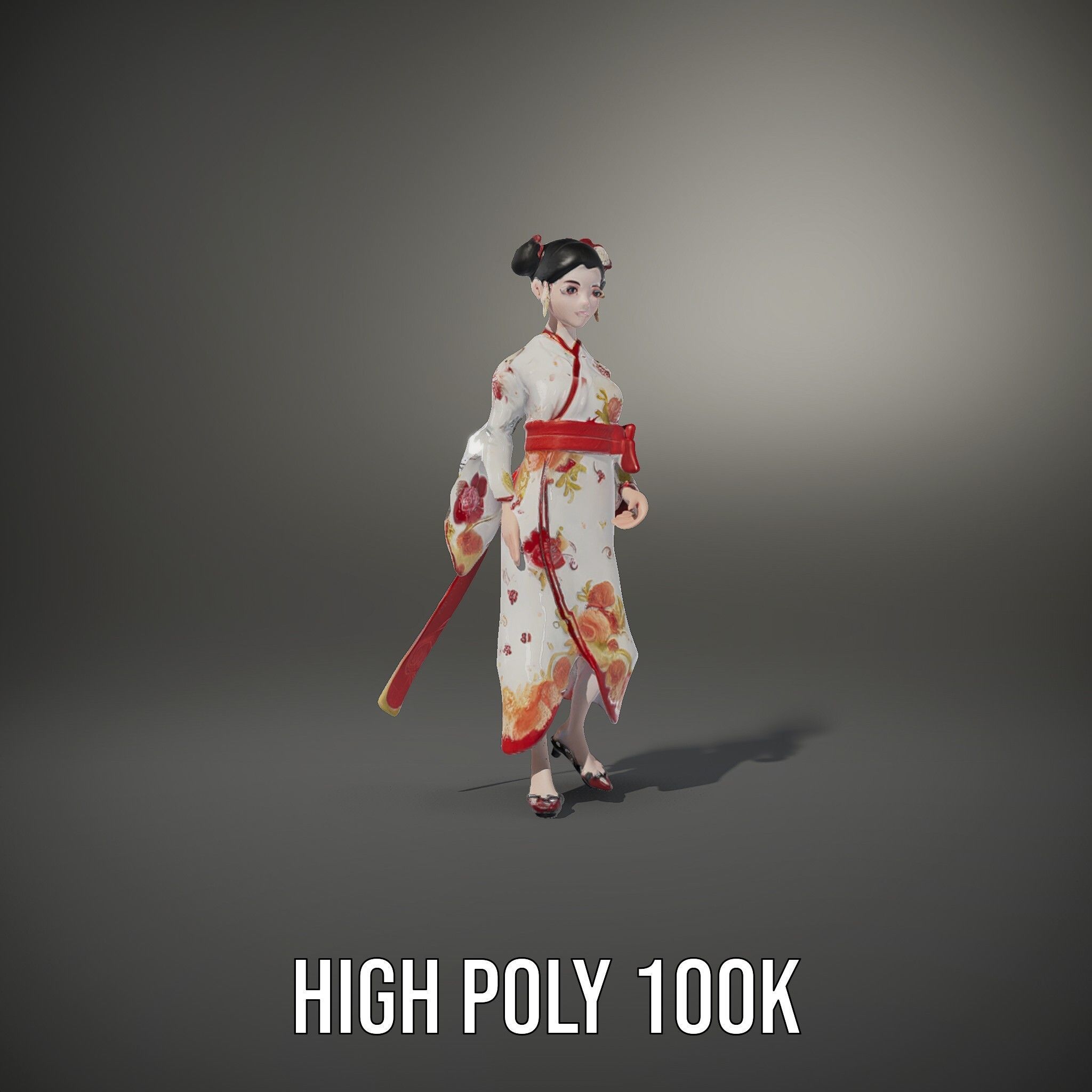 Elegant Geisha D Character Model Rigged and Animated Low-poly 3D model_17