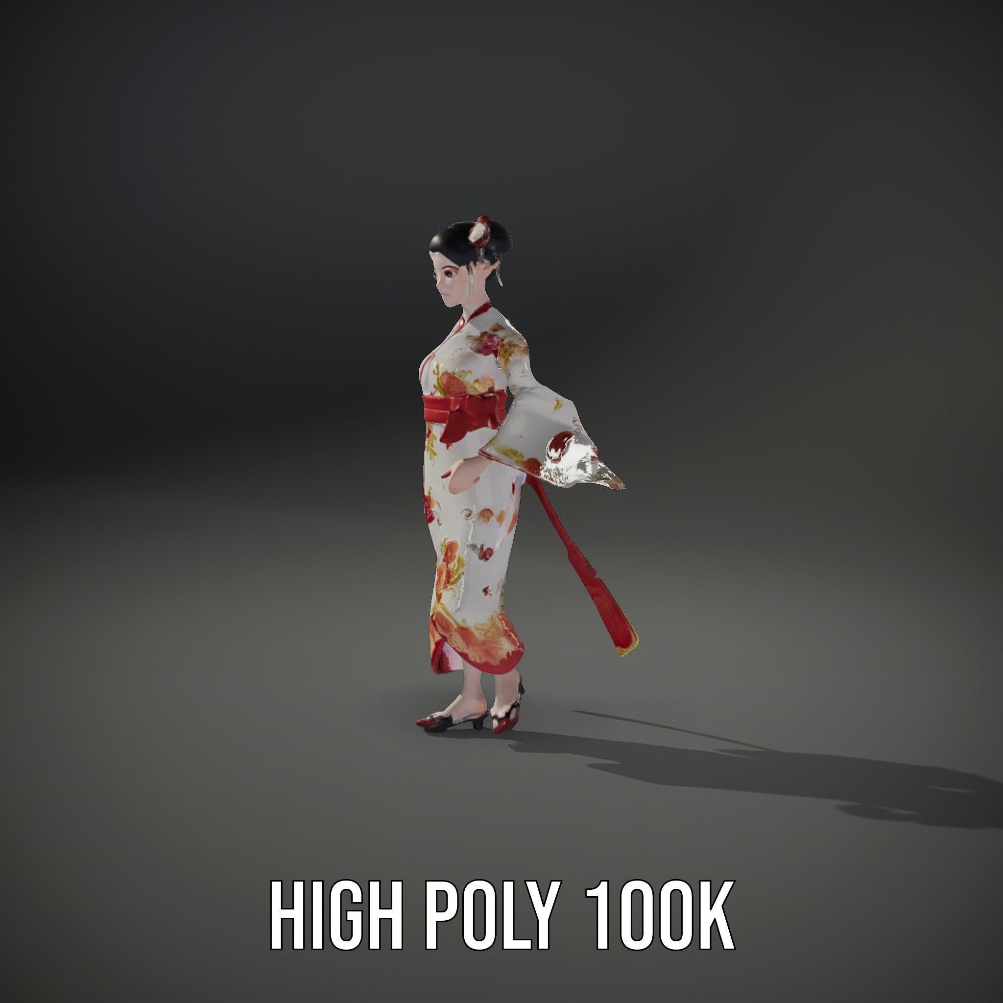 Elegant Geisha D Character Model Rigged and Animated Low-poly 3D model_23