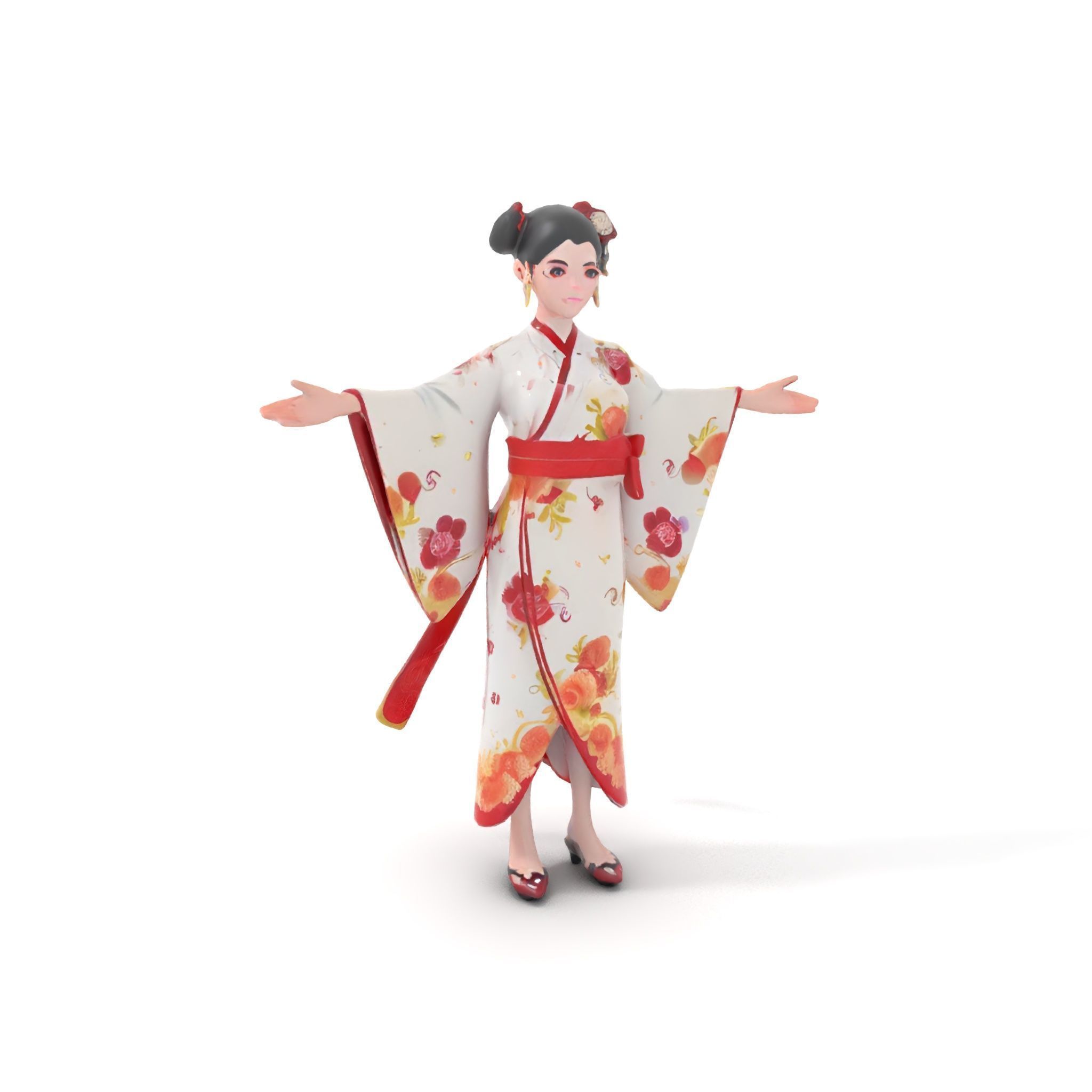 Elegant Geisha D Character Model Rigged and Animated Low-poly 3D model_15