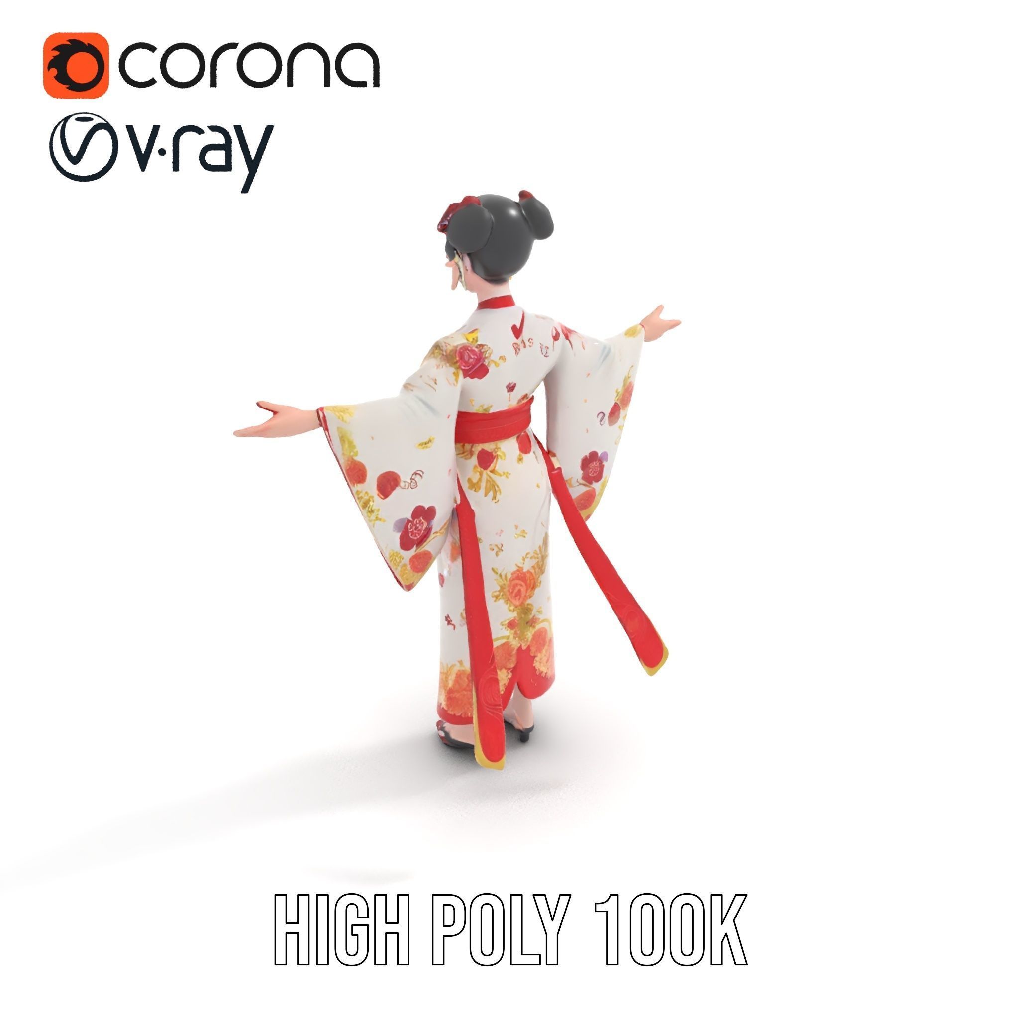Elegant Geisha D Character Model Rigged and Animated Low-poly 3D model_20
