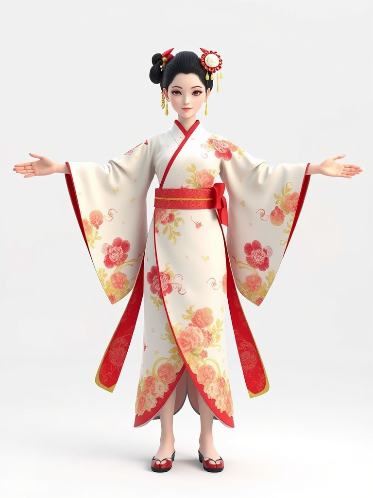 Elegant Geisha D Character Model Rigged and Animated Low-poly 3D model_2
