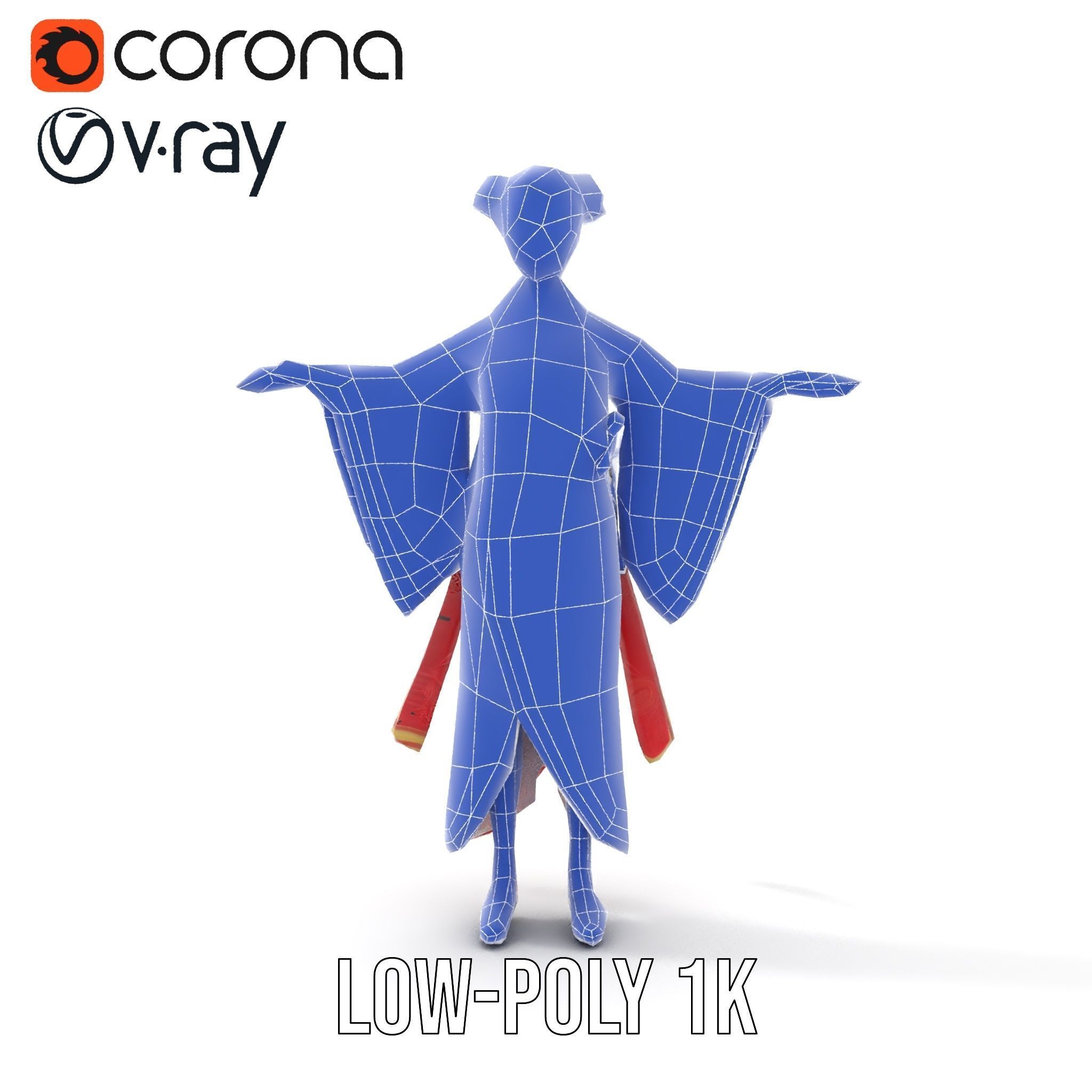 Elegant Geisha D Character Model Rigged and Animated Low-poly 3D model_30