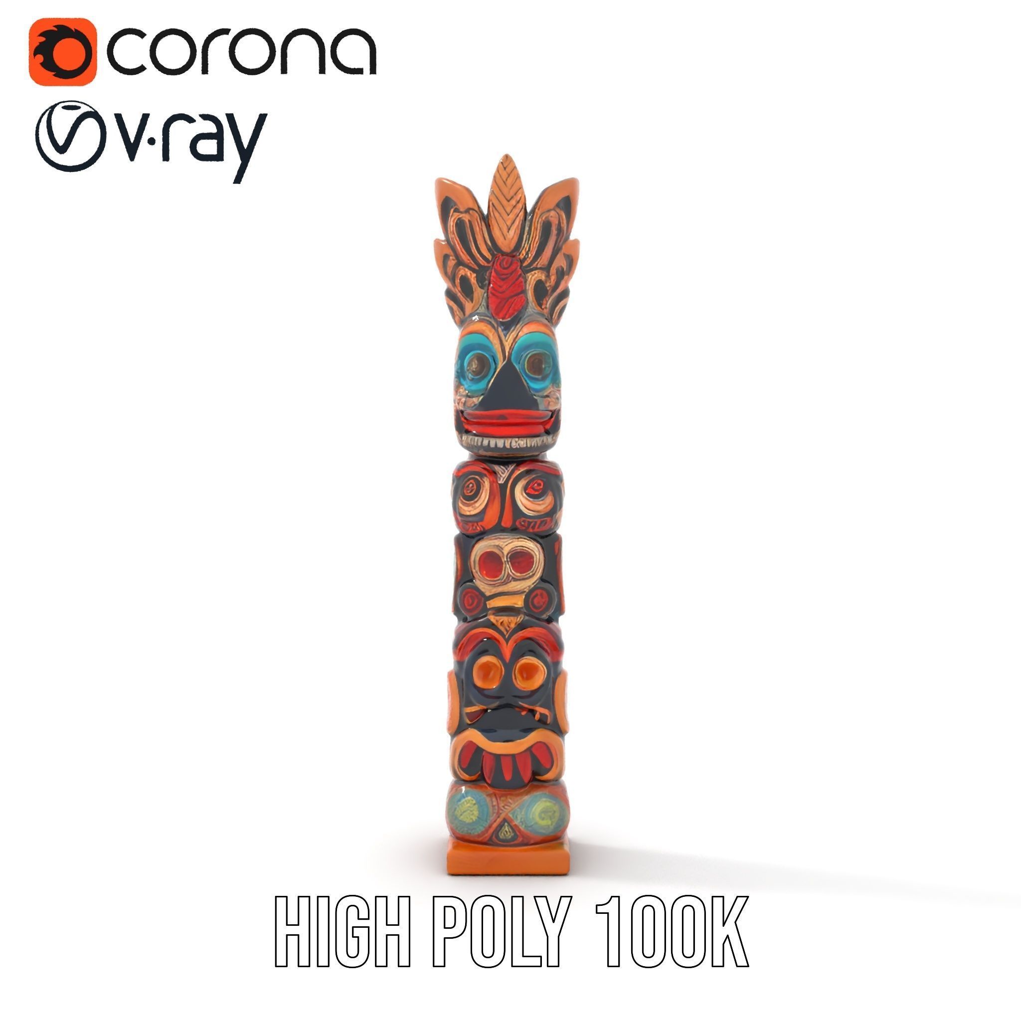 Totem Pole D Model Pack for Cultural and Artistic Renderings Low-poly 3D model_15