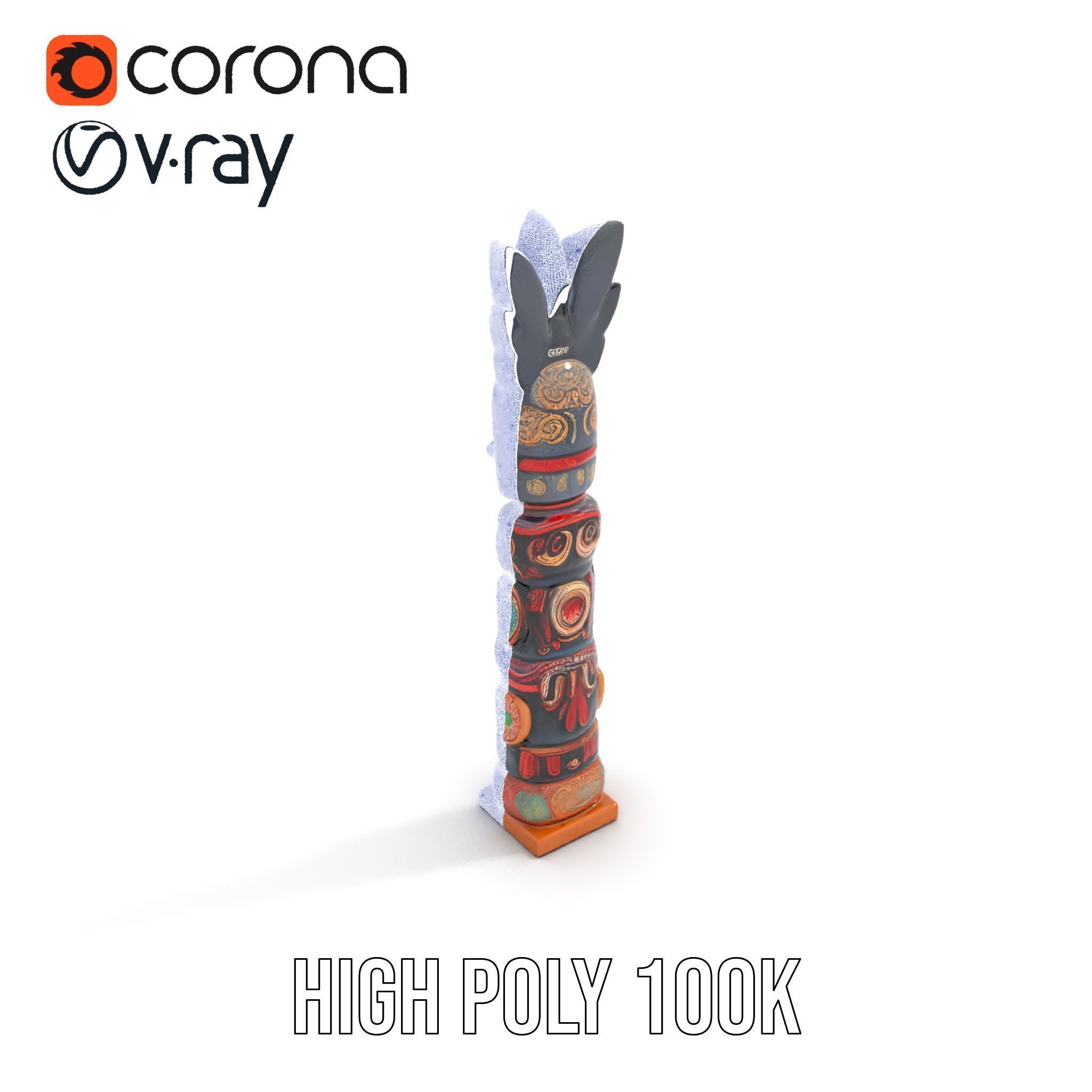 Totem Pole D Model Pack for Cultural and Artistic Renderings Low-poly 3D model_33