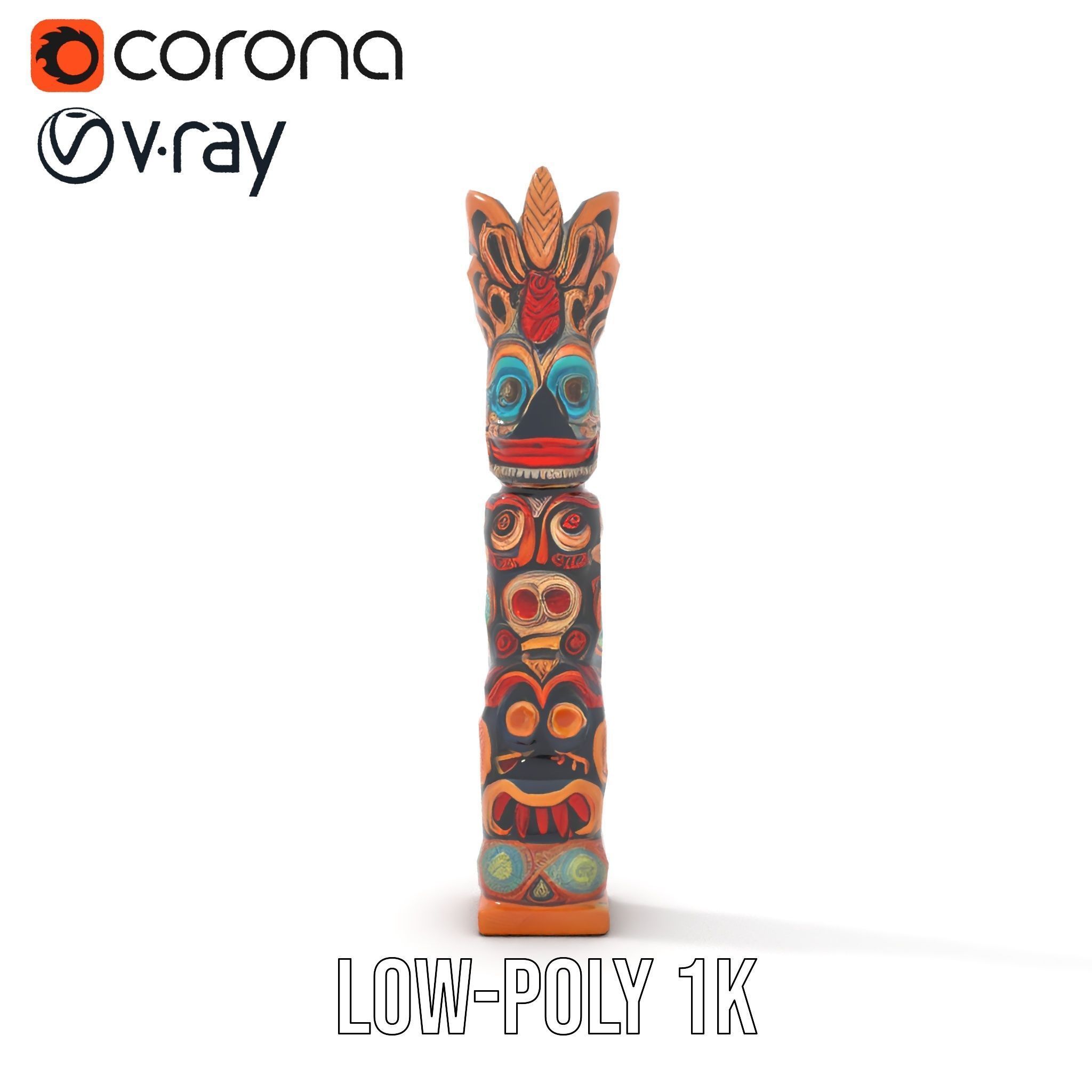 Totem Pole D Model Pack for Cultural and Artistic Renderings Low-poly 3D model_14