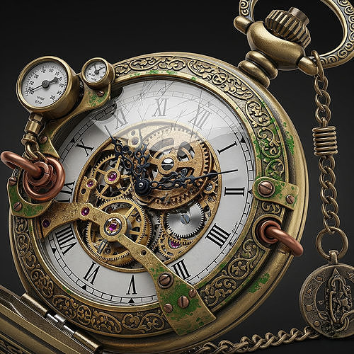 Antique Steampunk Pocket Watch - Clockwork with Exposed Gears Low-poly 3D model