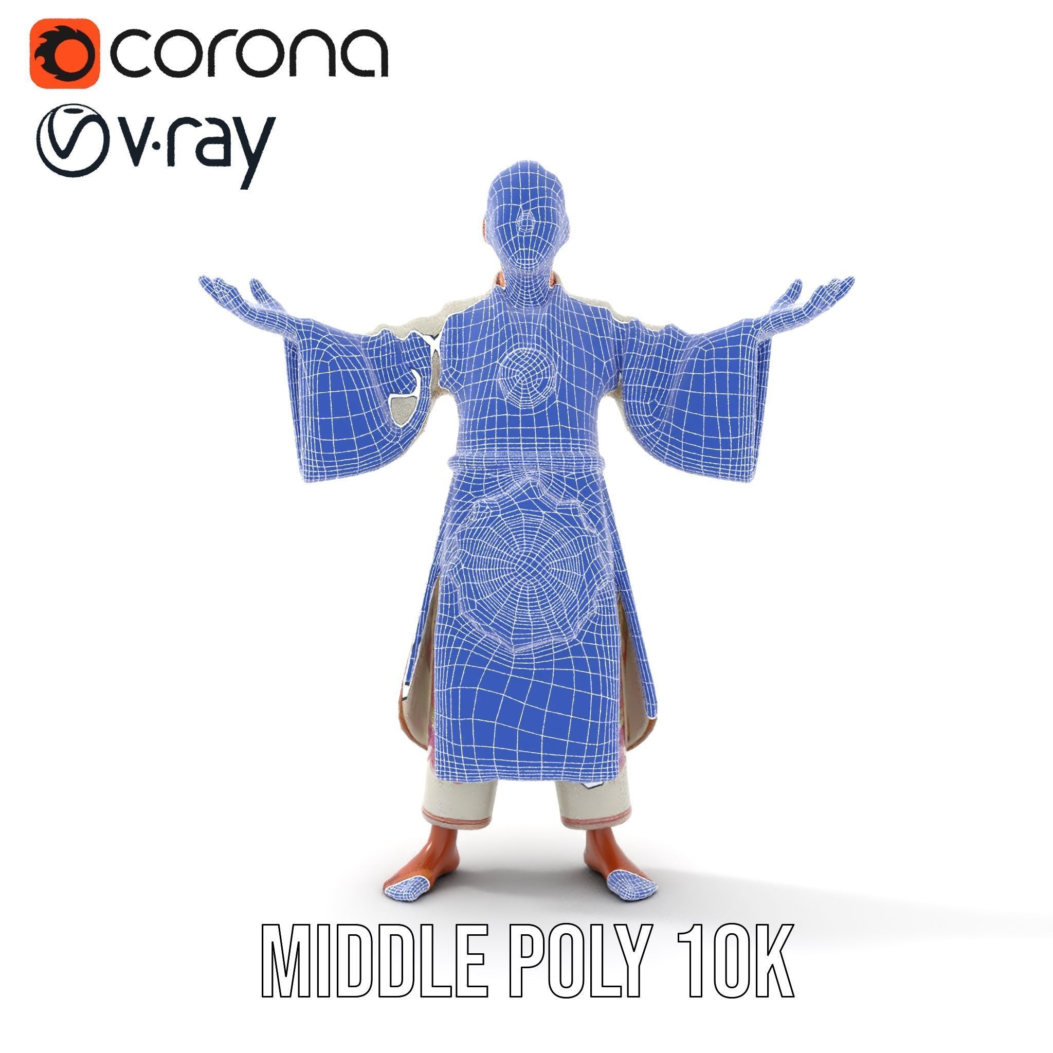 Serene Monk Character Model Rigged and Animated Low-poly 3D model_32