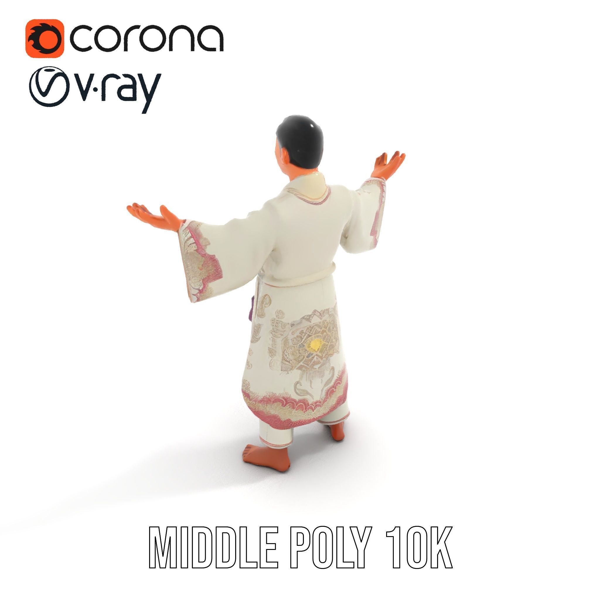 Serene Monk Character Model Rigged and Animated Low-poly 3D model_12