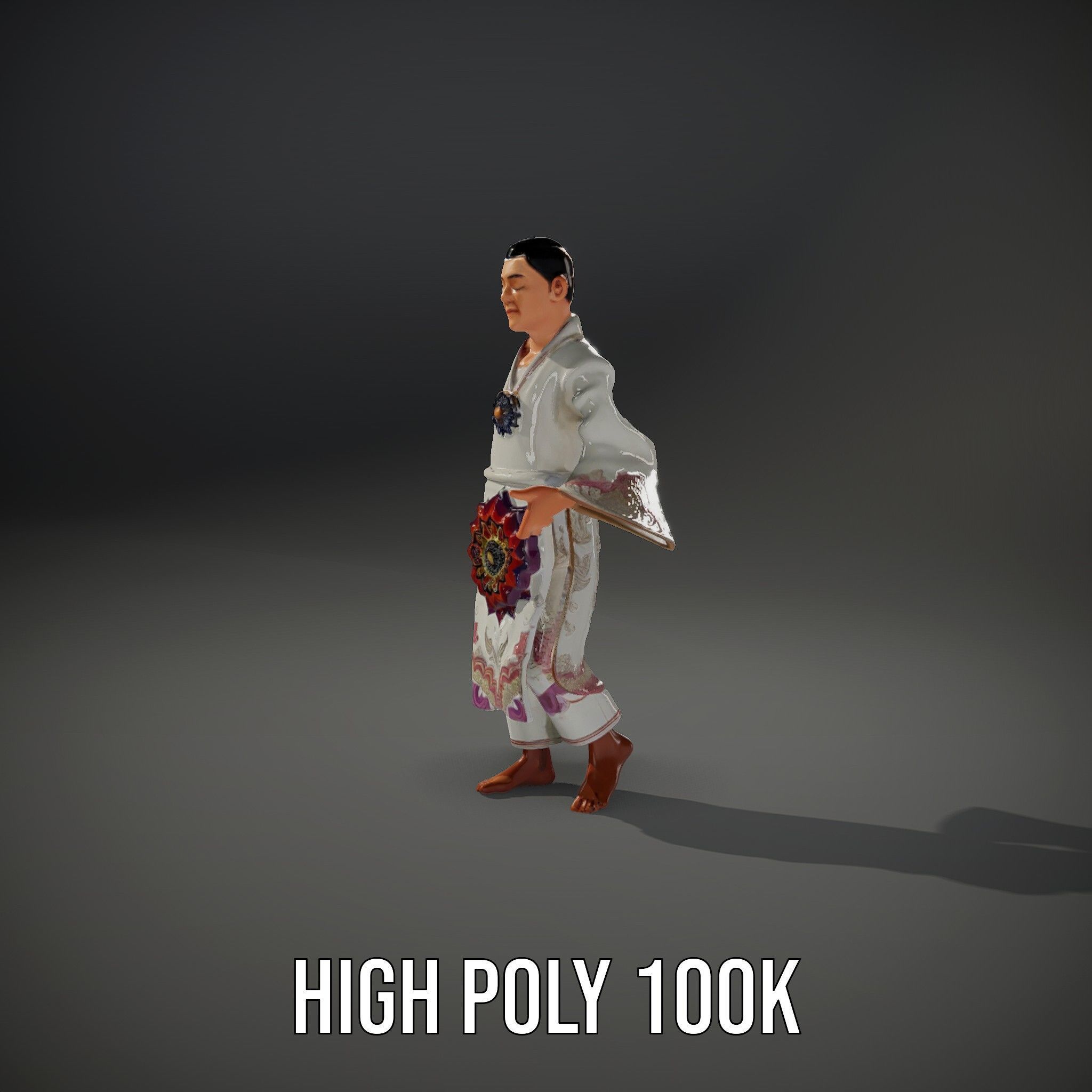 Serene Monk Character Model Rigged and Animated Low-poly 3D model_35