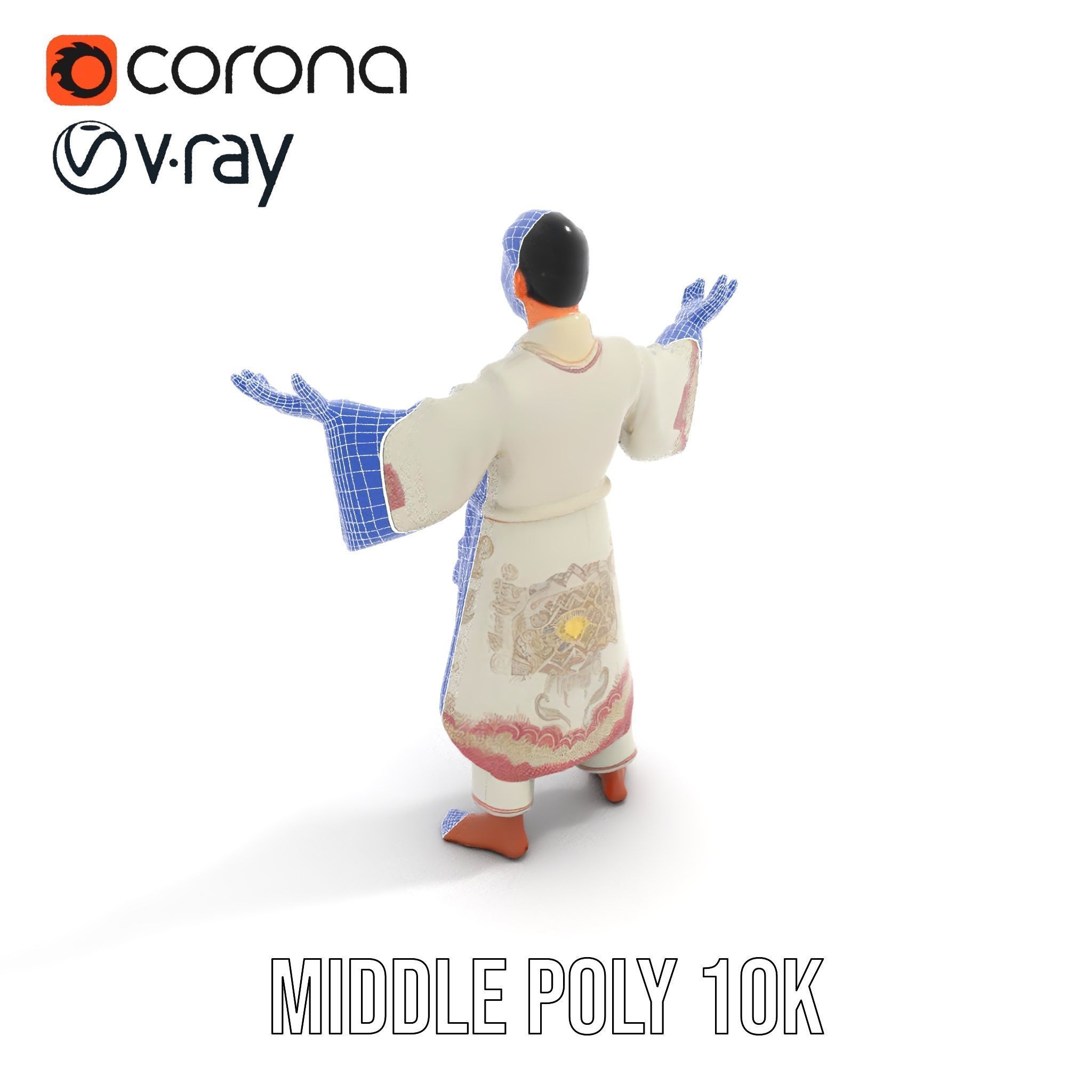 Serene Monk Character Model Rigged and Animated Low-poly 3D model_29