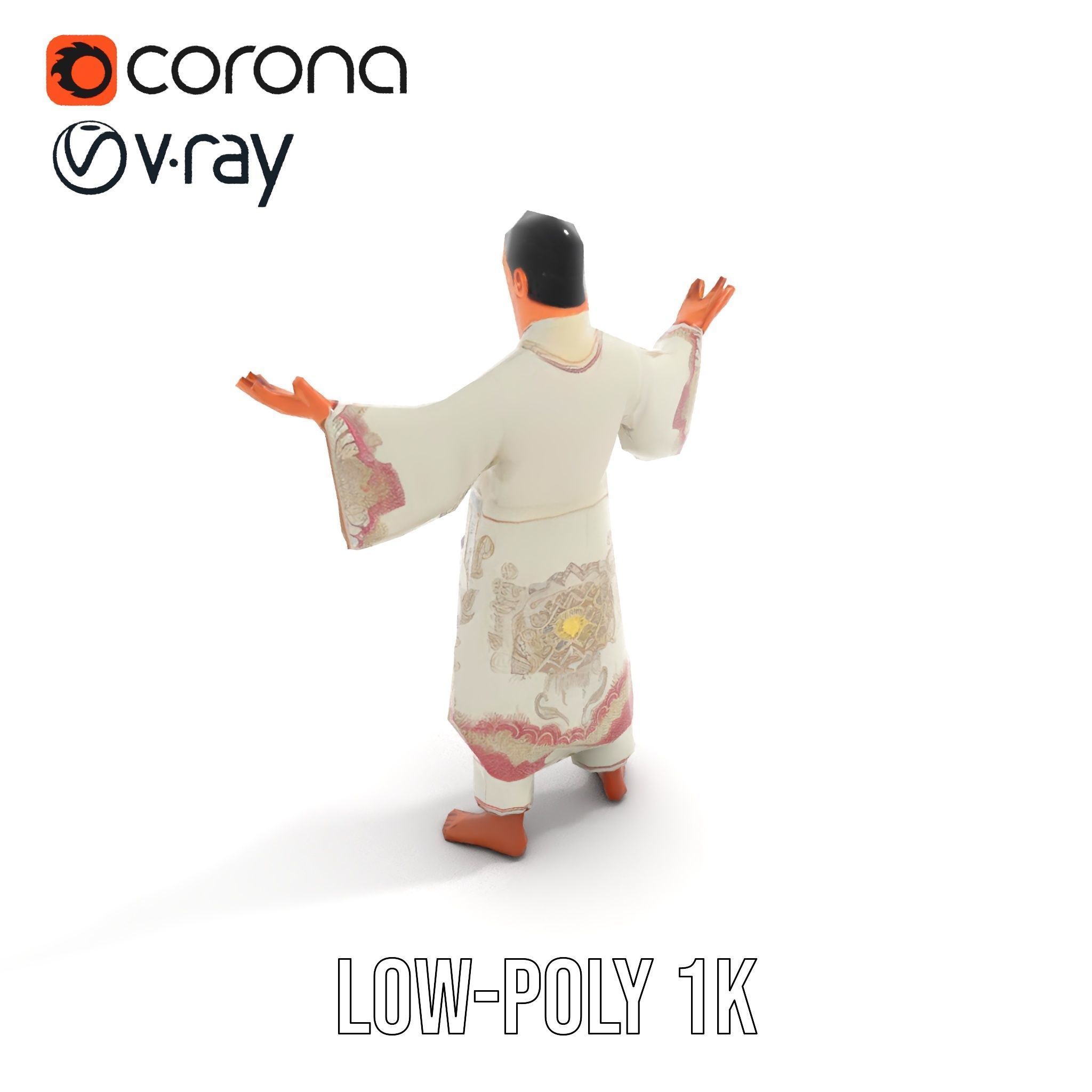 Serene Monk Character Model Rigged and Animated Low-poly 3D model_15