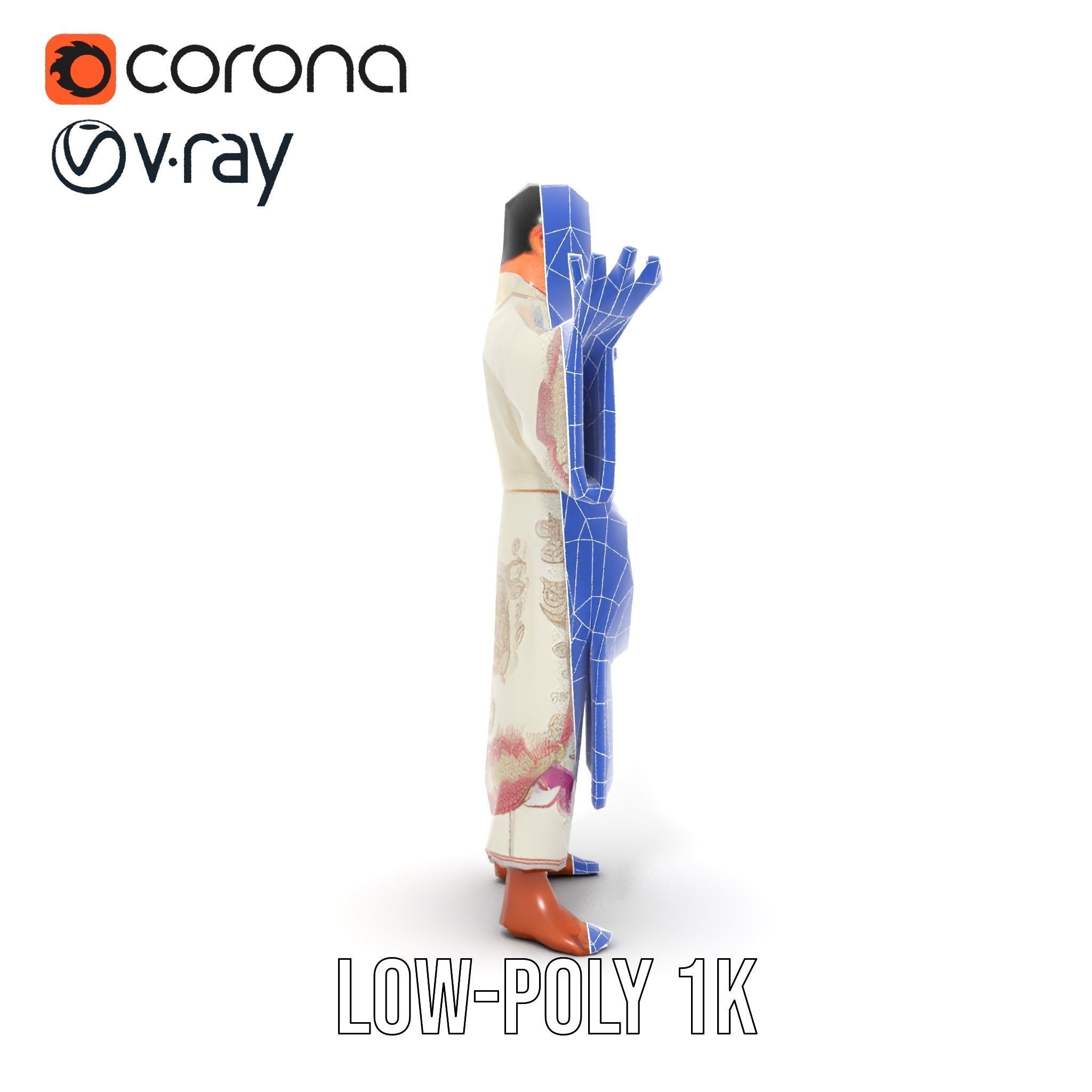 Serene Monk Character Model Rigged and Animated Low-poly 3D model_30