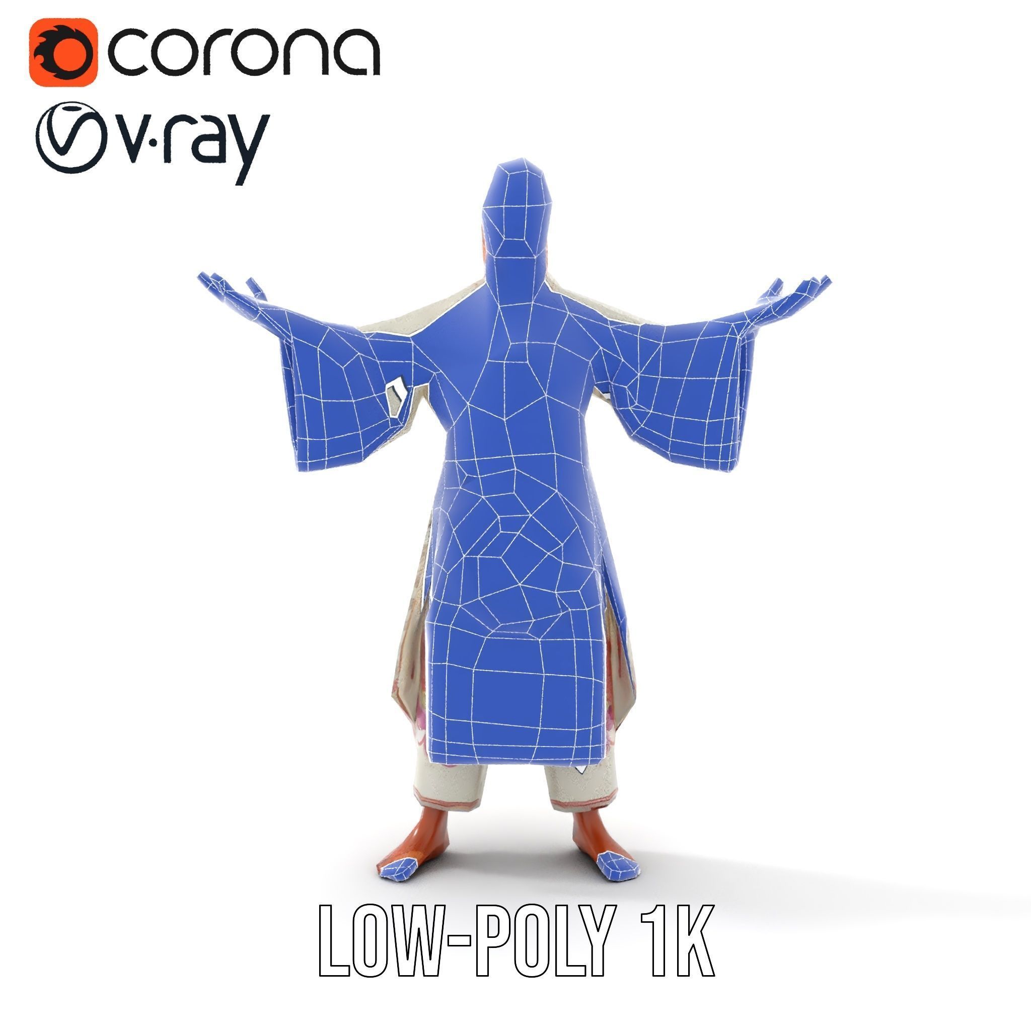 Serene Monk Character Model Rigged and Animated Low-poly 3D model_24