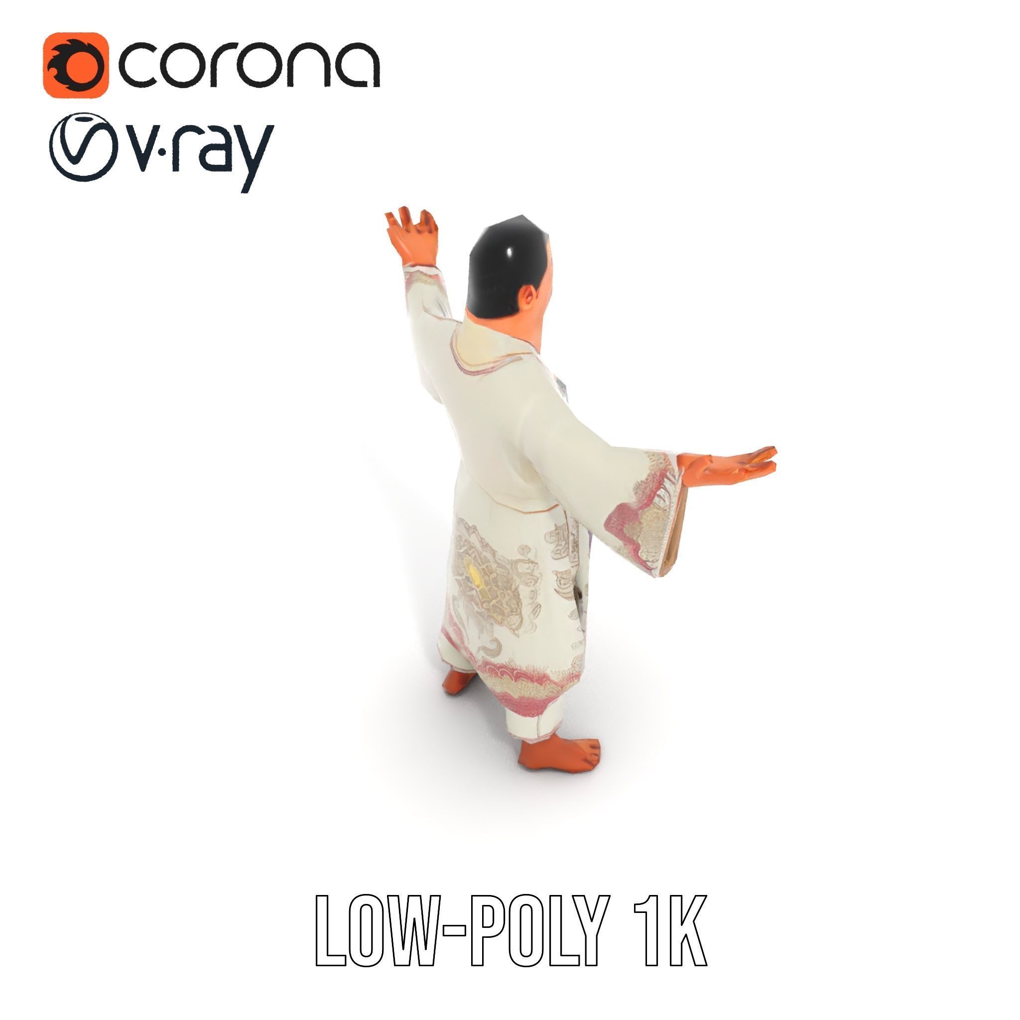 Serene Monk Character Model Rigged and Animated Low-poly 3D model_7