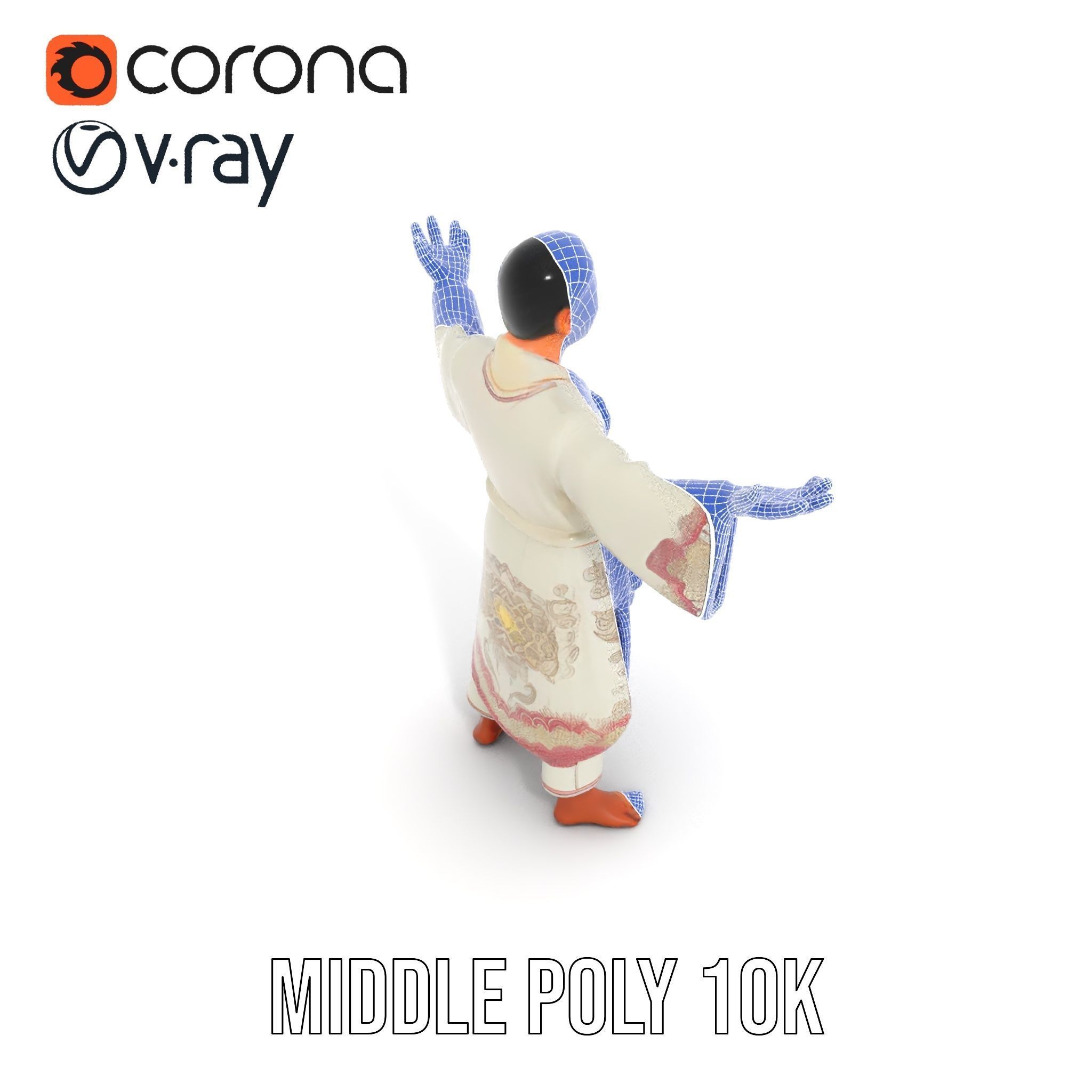 Serene Monk Character Model Rigged and Animated Low-poly 3D model_26