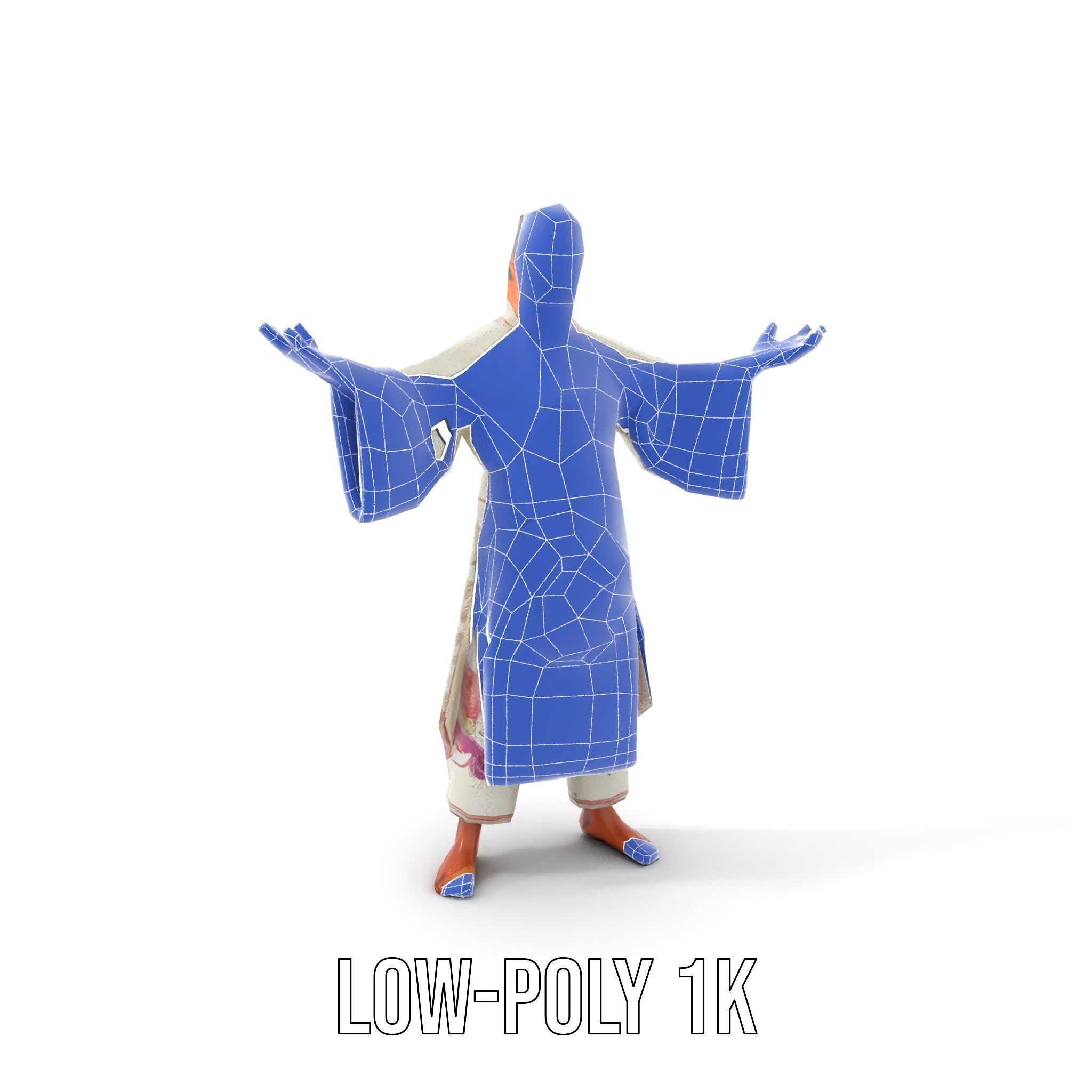 Serene Monk Character Model Rigged and Animated Low-poly 3D model_13