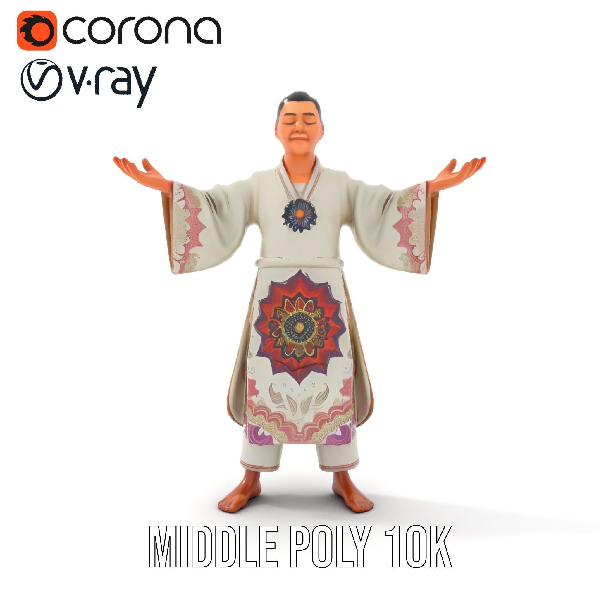 Serene Monk Character Model Rigged and Animated Low-poly 3D model_20