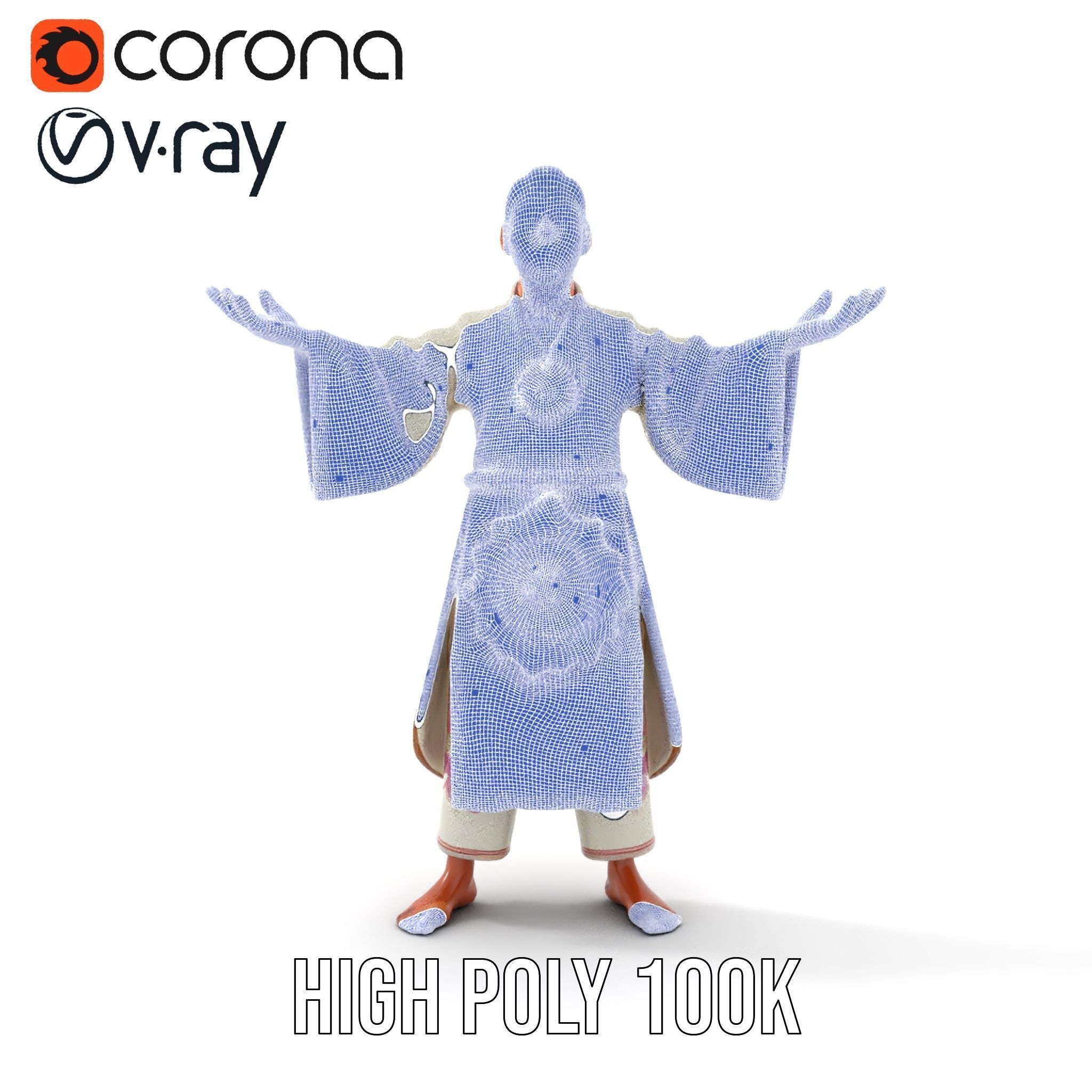 Serene Monk Character Model Rigged and Animated Low-poly 3D model_31