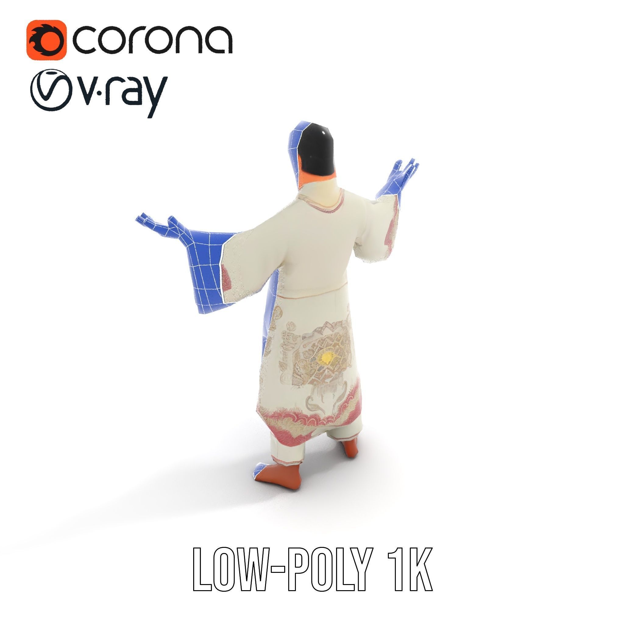 Serene Monk Character Model Rigged and Animated Low-poly 3D model_21