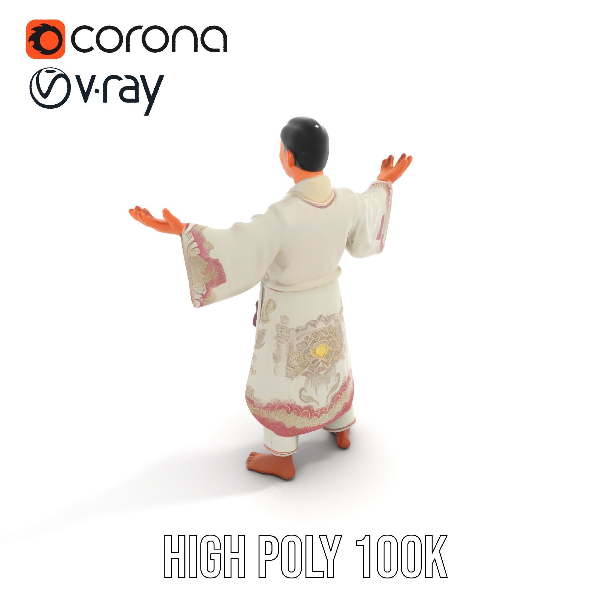 Serene Monk Character Model Rigged and Animated Low-poly 3D model_9