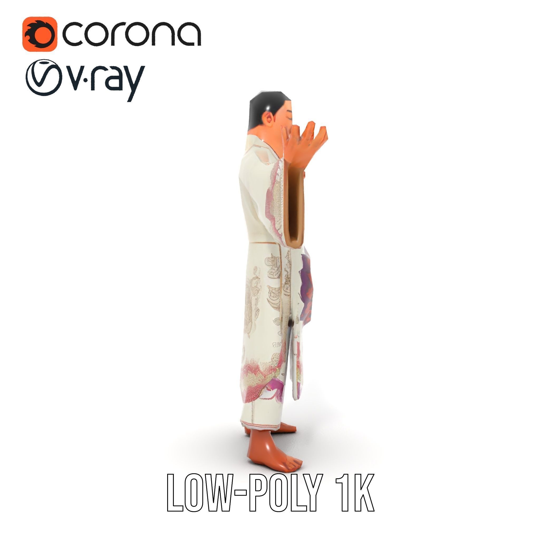 Serene Monk Character Model Rigged and Animated Low-poly 3D model_11