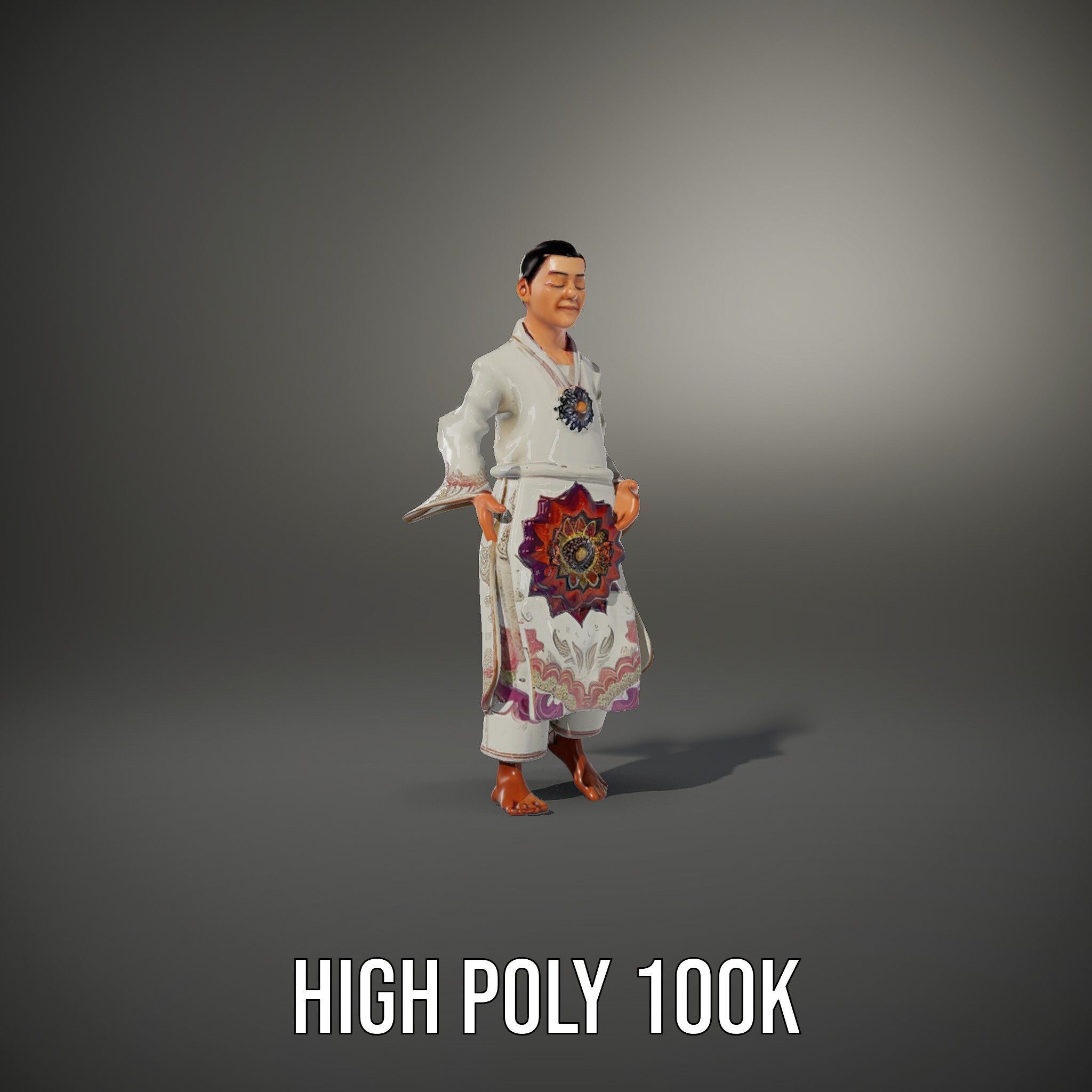 Serene Monk Character Model Rigged and Animated Low-poly 3D model_28