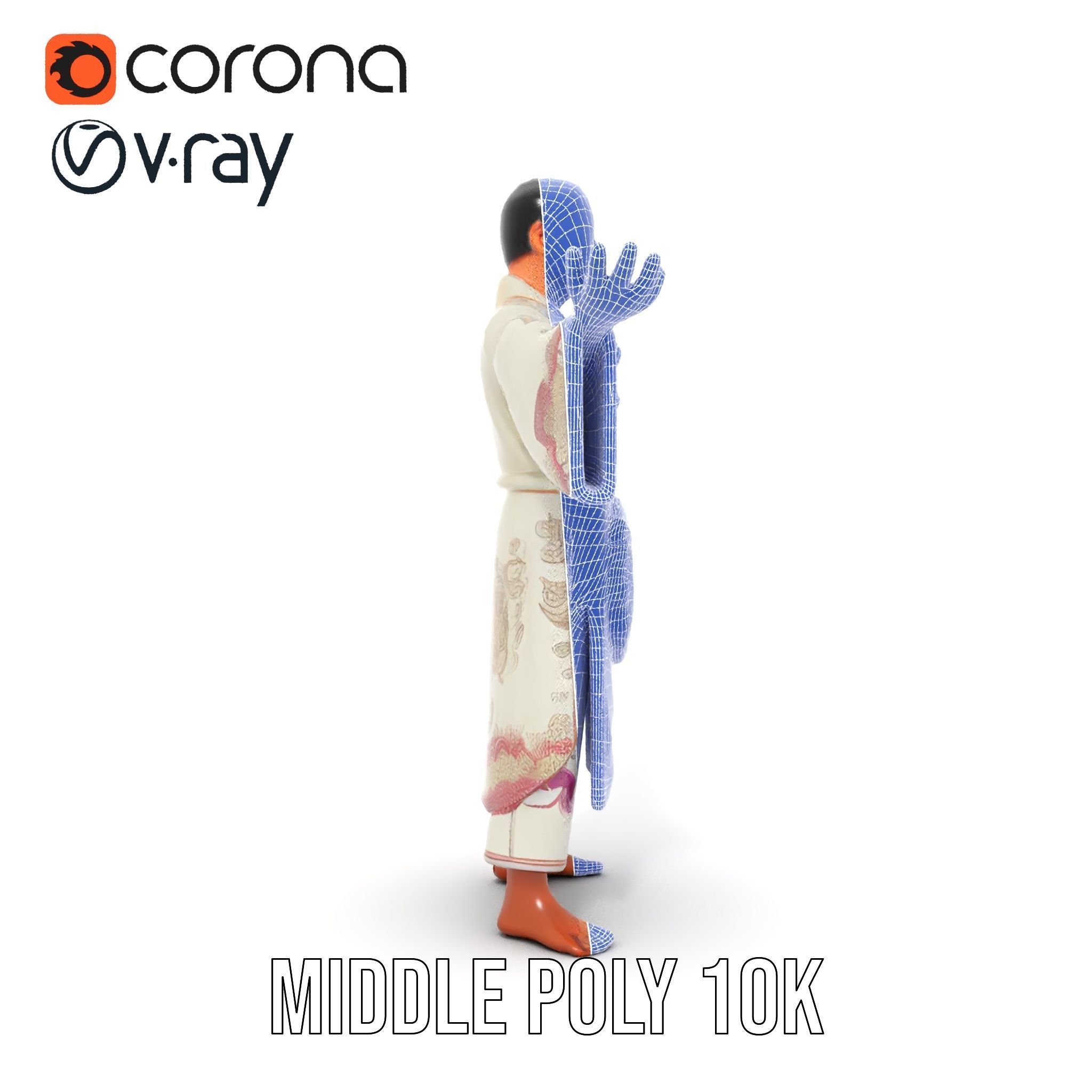 Serene Monk Character Model Rigged and Animated Low-poly 3D model_34