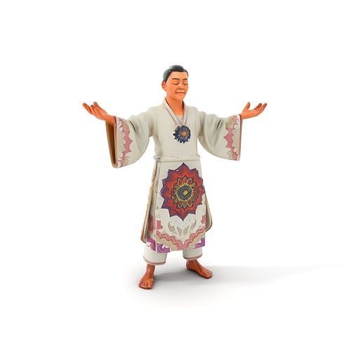 Serene Monk Character Model Rigged and Animated Low-poly 3D model