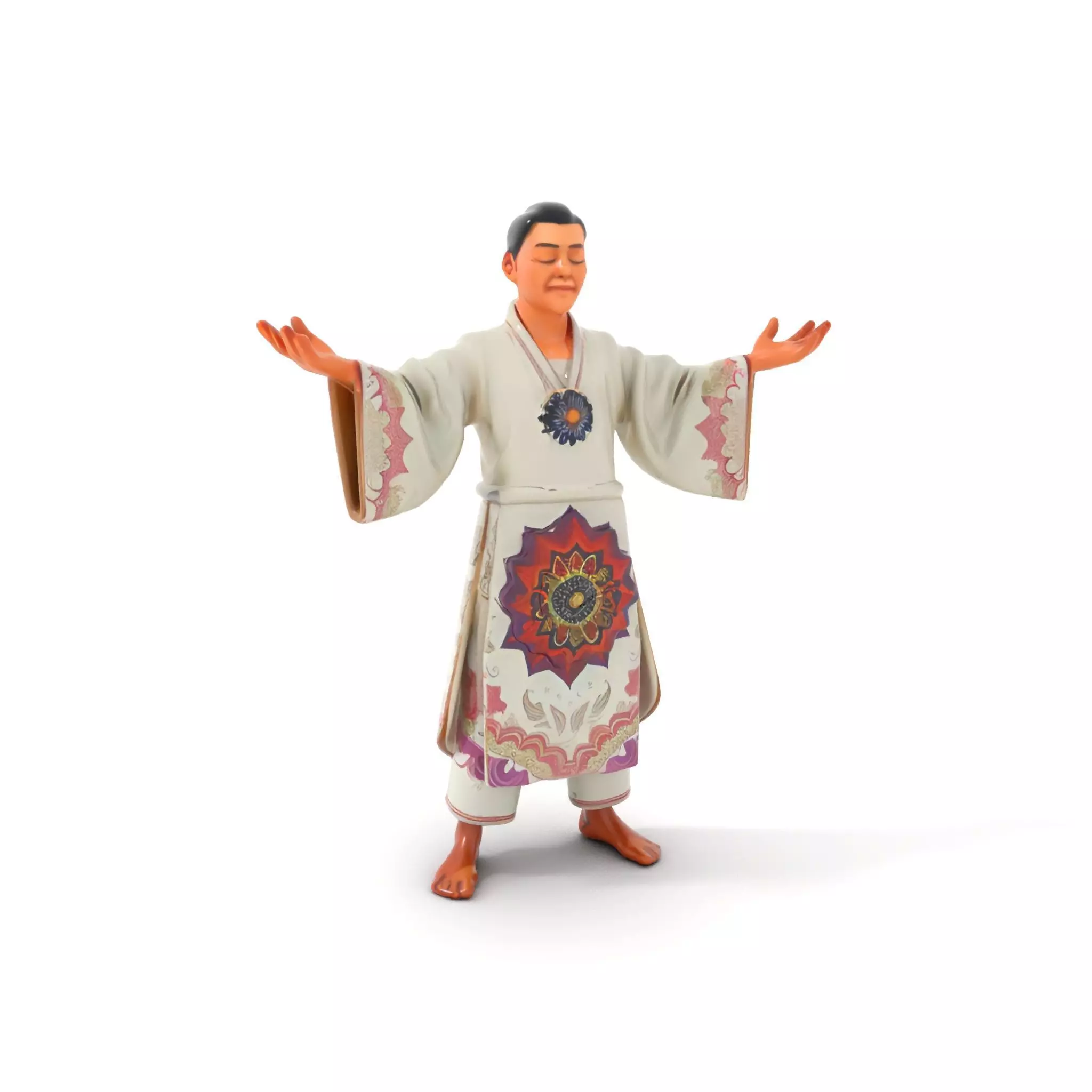 Serene Monk Character Model Rigged and Animated Low-poly 3D model_0