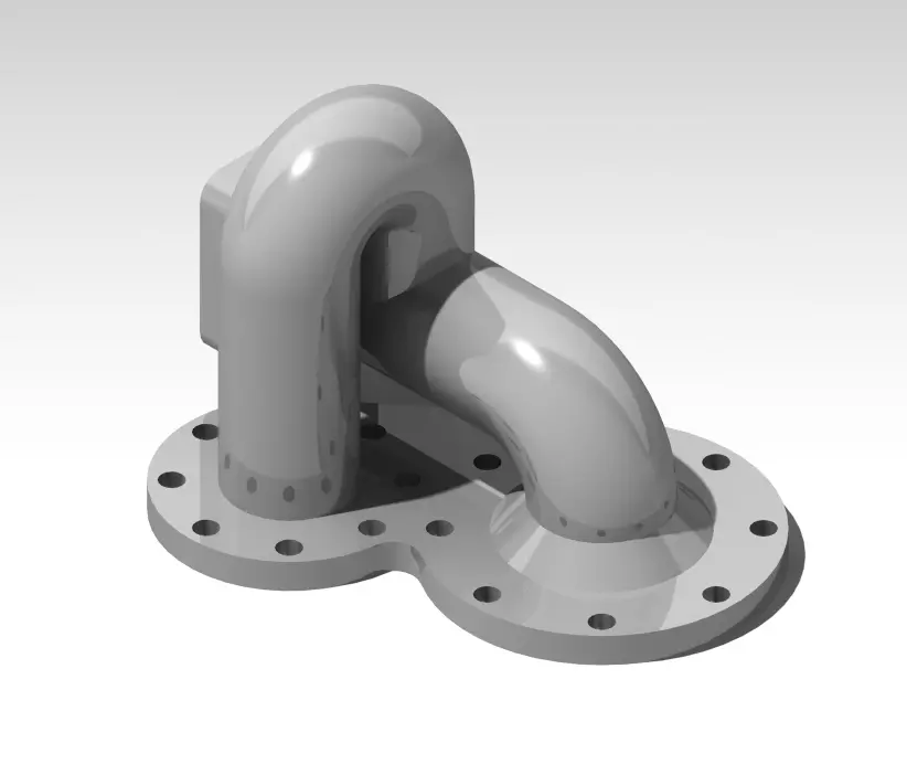 Bend Pipe with Intersection and Flanged Coupling   3D print model_0