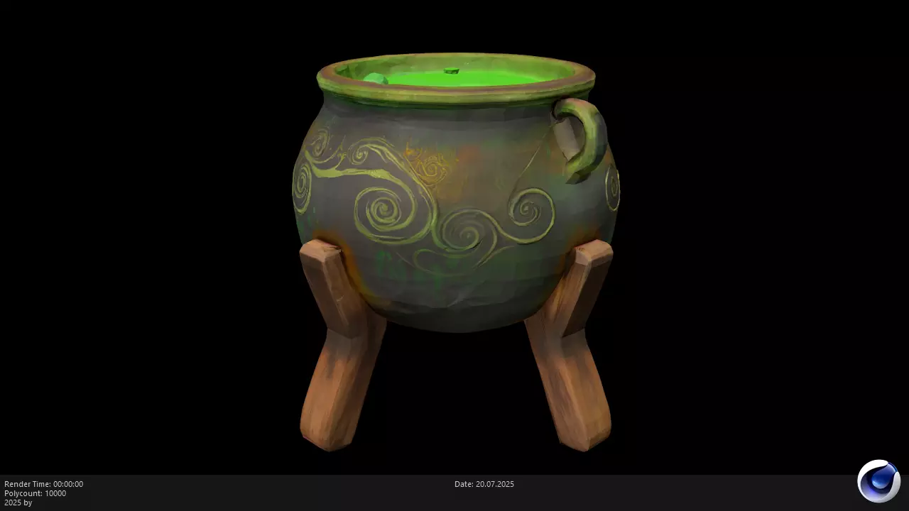 Low Poly Stylized Poison Cauldron Low-poly 3D model_0