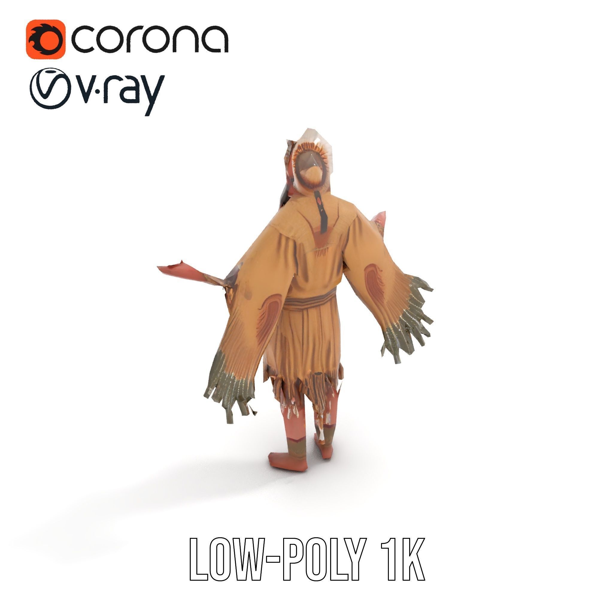 Elder Rigged and Animated Native American Character Model Low-poly 3D model_18